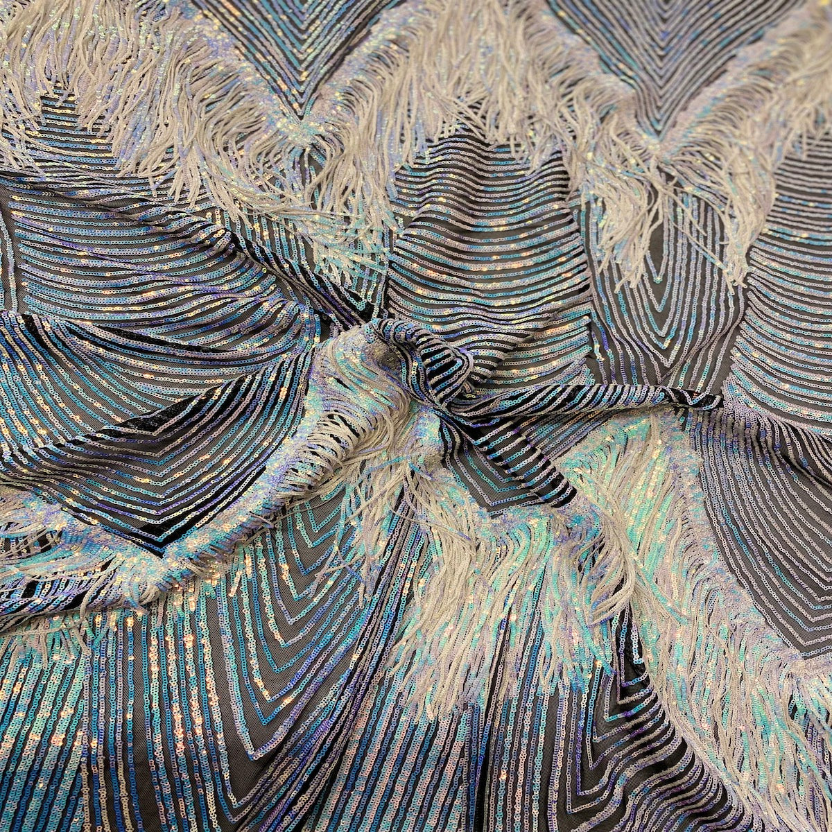 Flamingo Fringe Embroidered Stretch Sequin Fabric
