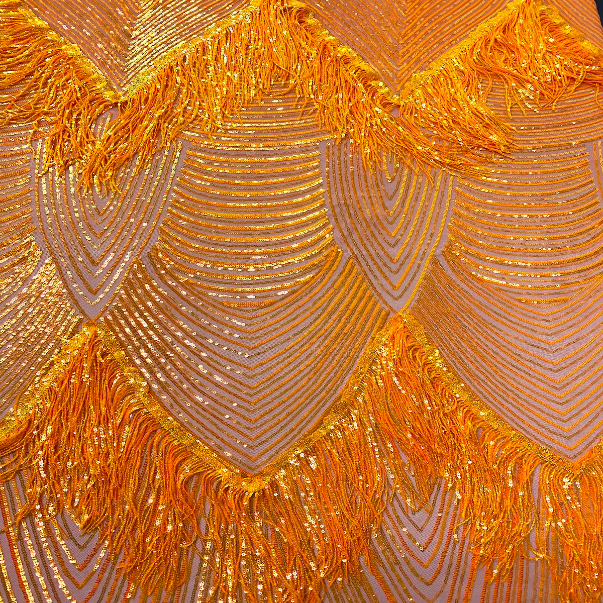 Flamingo Fringe Embroidered Stretch Sequin Fabric