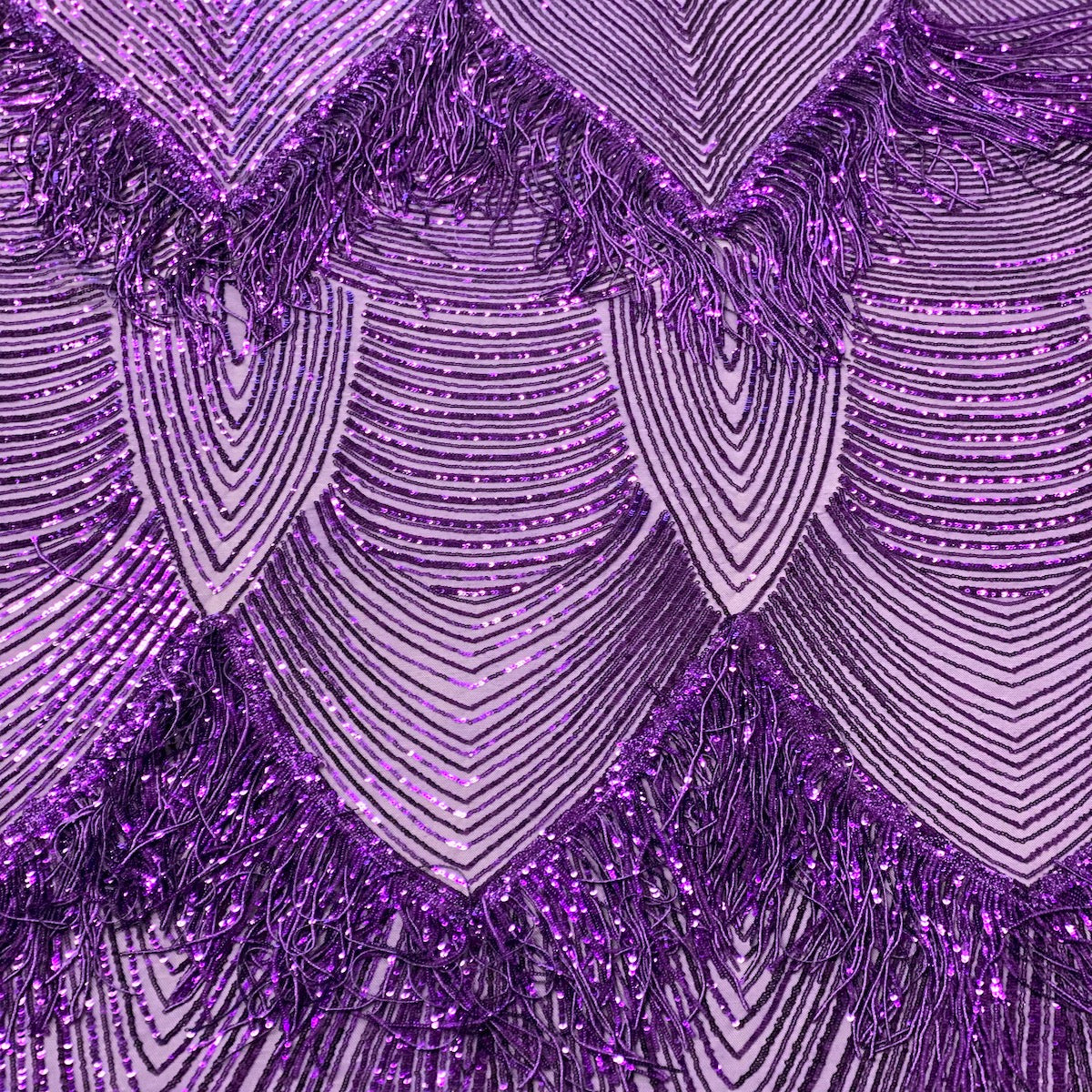 Flamingo Fringe Embroidered Stretch Sequin Fabric