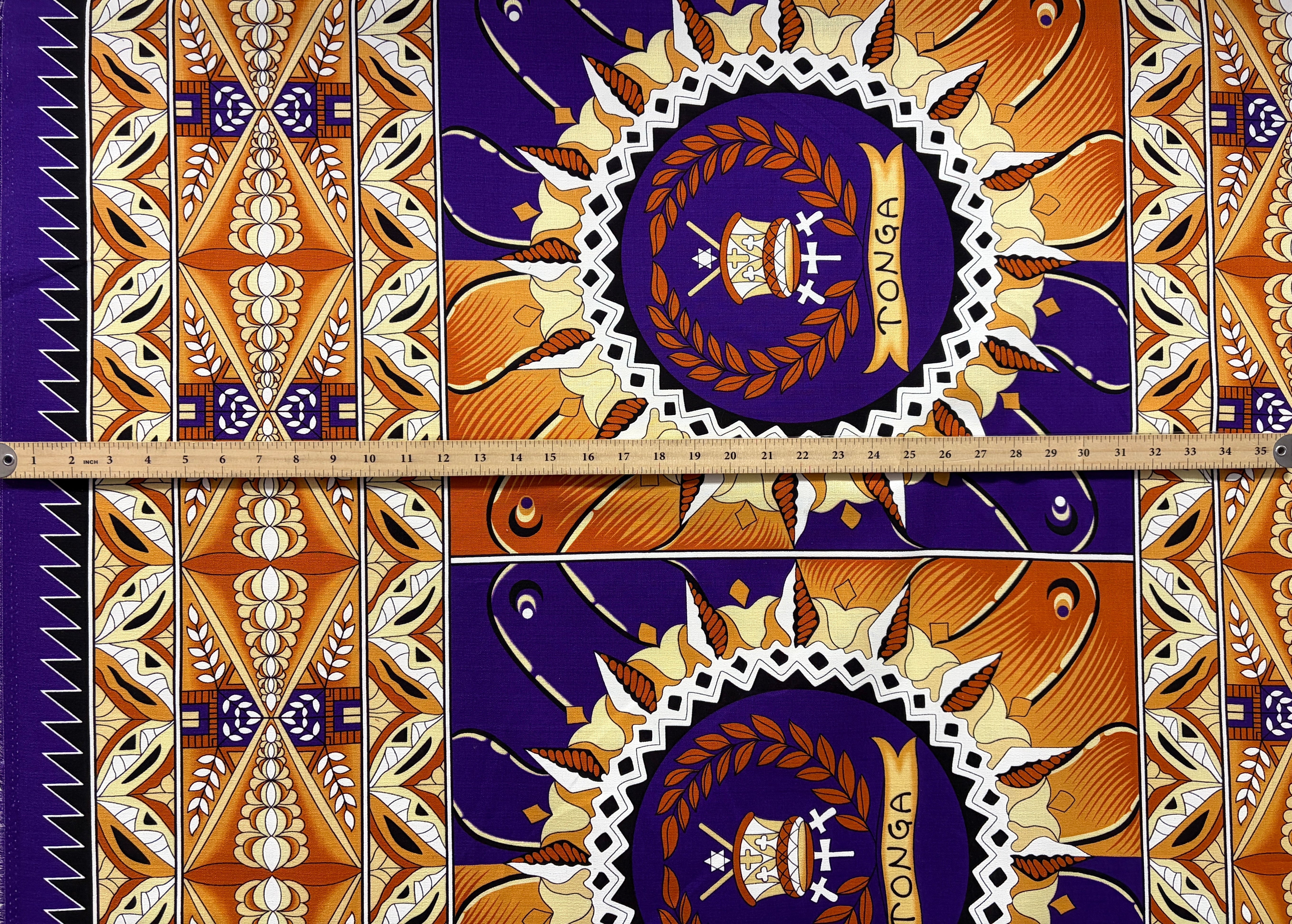 Tongan Seal Double Border Cotton Light-Barkcloth Fabric | Islands Fabric