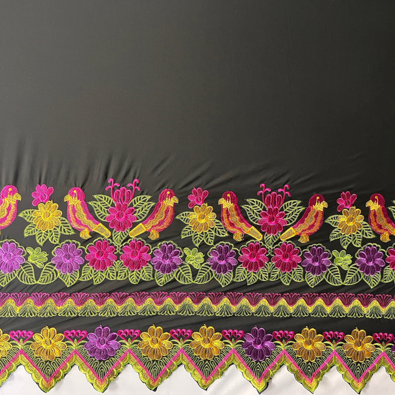 Floral Bird Embroidered Polyester Fabric | Islands Fabric