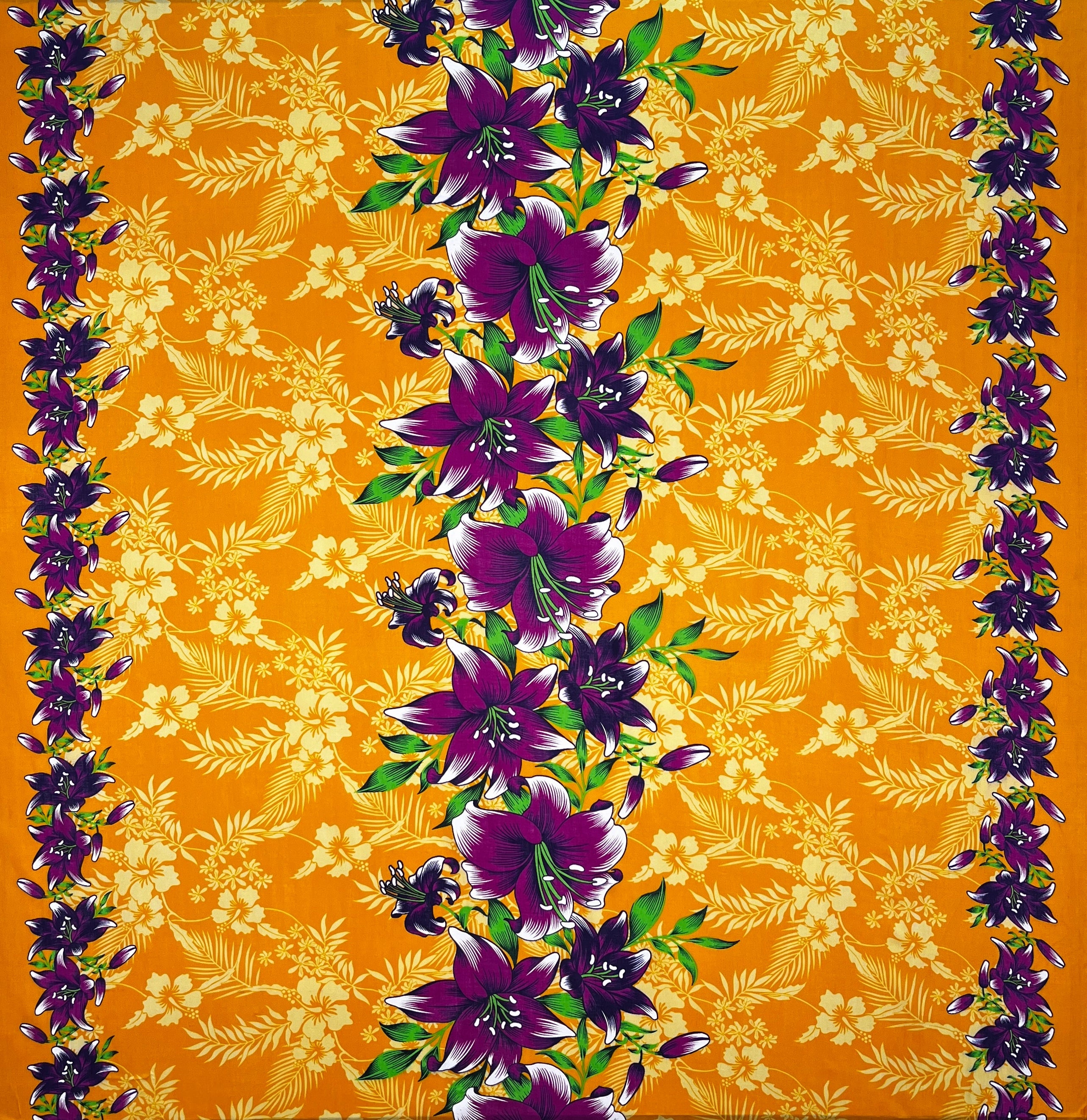 Triple Lily Border with tropical Flowers & Leaves Fabric | Rayon