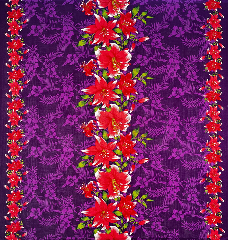 Triple Lily Border with tropical Flowers & Leaves Rayon Fabric | Islands Fabric