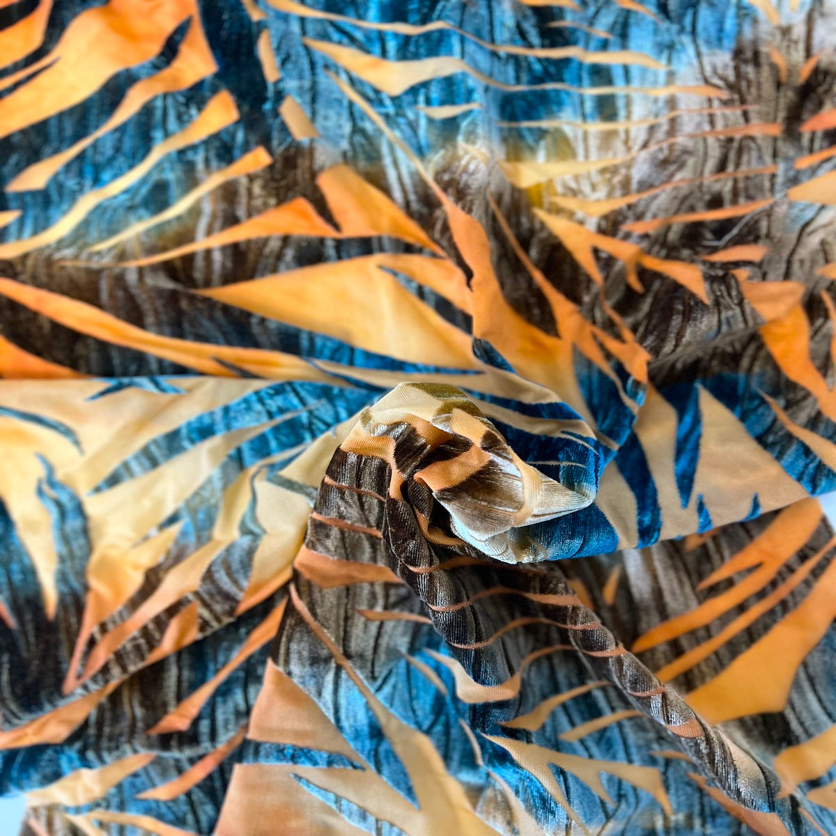 Palm Tree Floral Burnout Stretch Velvet Spandex Fabric