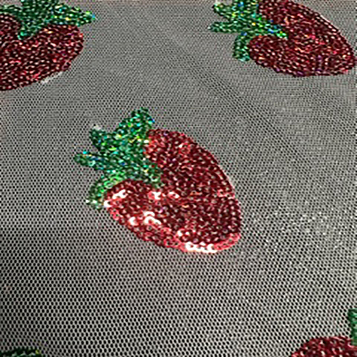 Sequin Strawberry Shimmer Polyester Mesh Fabric | Spandex palace