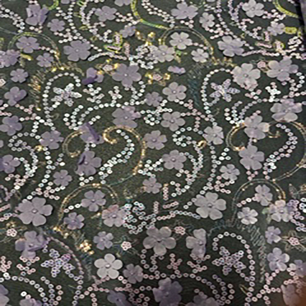 Sequin Floral Embroidered Polyester Fabric | Spandex palace