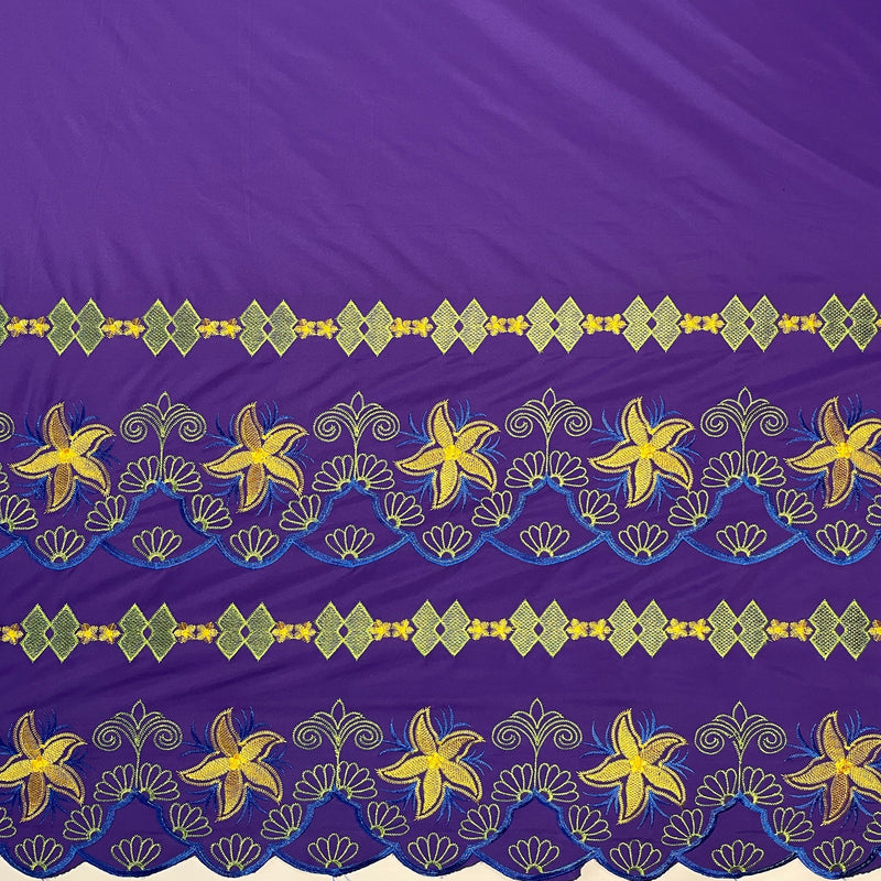 Plumeria Flower Embroidered Double Border Polyester Fabric | Islands Fabric