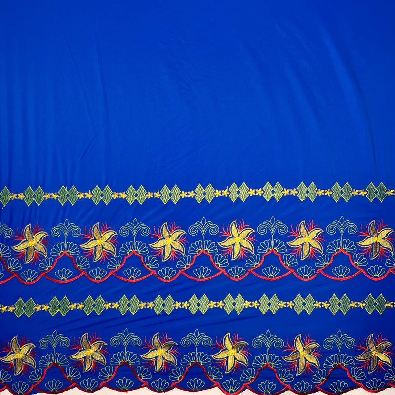 Plumeria Flower Embroidered Double Border Polyester Fabric | Islands Fabric