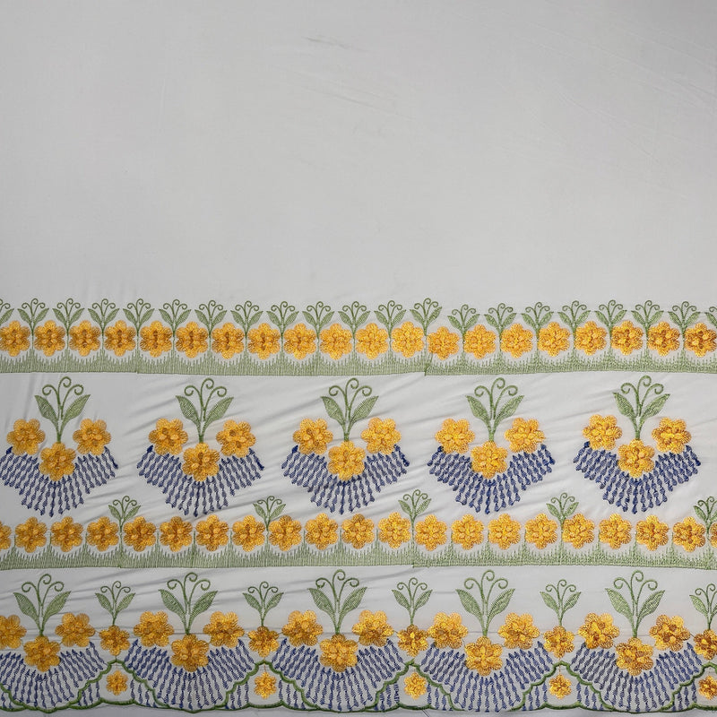 Hibiscus Double Border Embroidered Polyester Fabric| Islands Fabric
