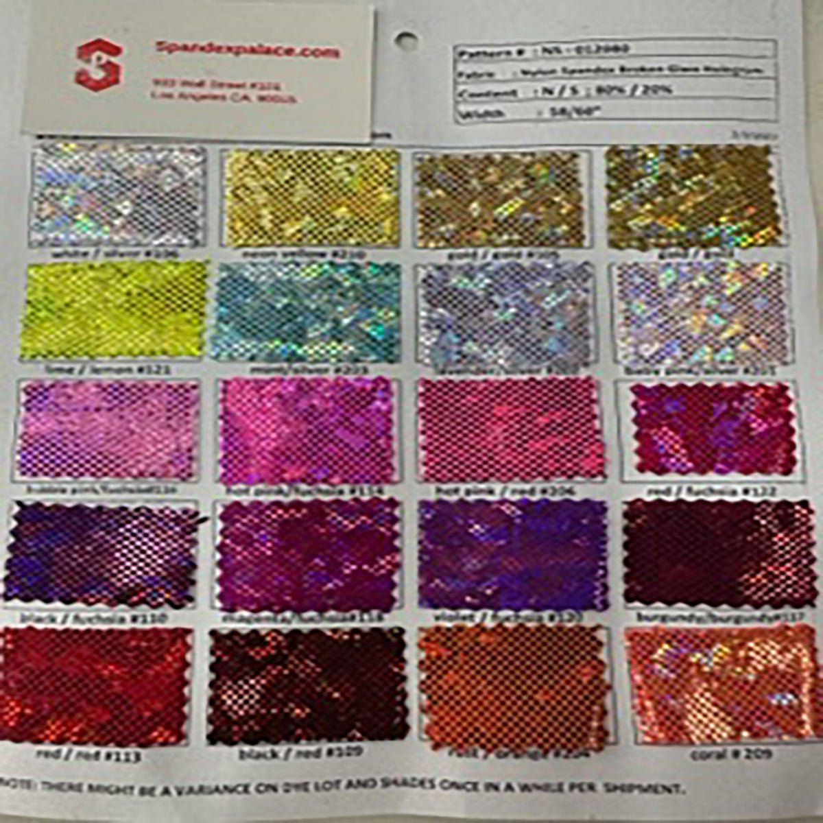 Broken Glass Hologram Color Card | Spandex Palace