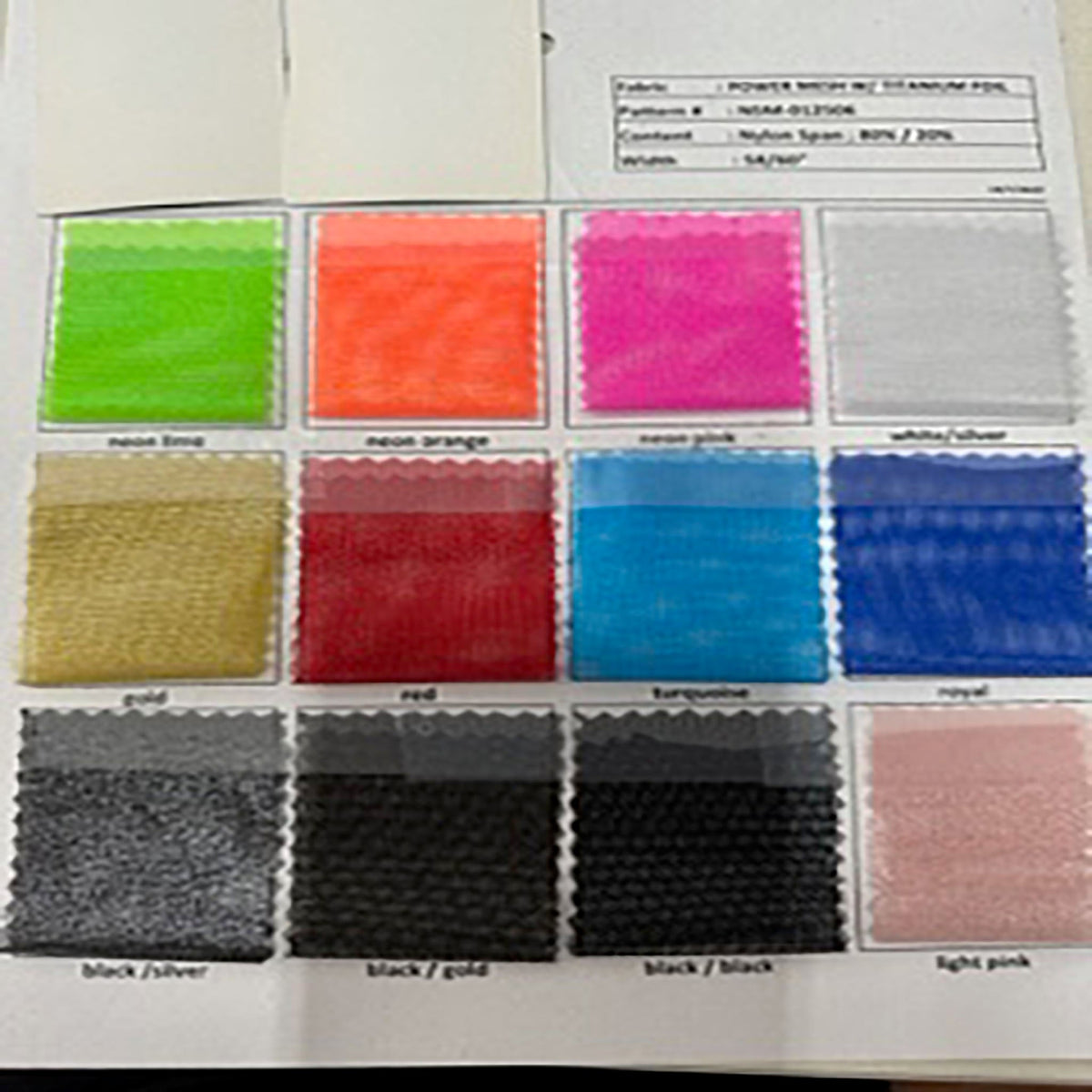 Titanium Foil Color Card for Stretch Nylon Spandex Mesh| Spandex Palace