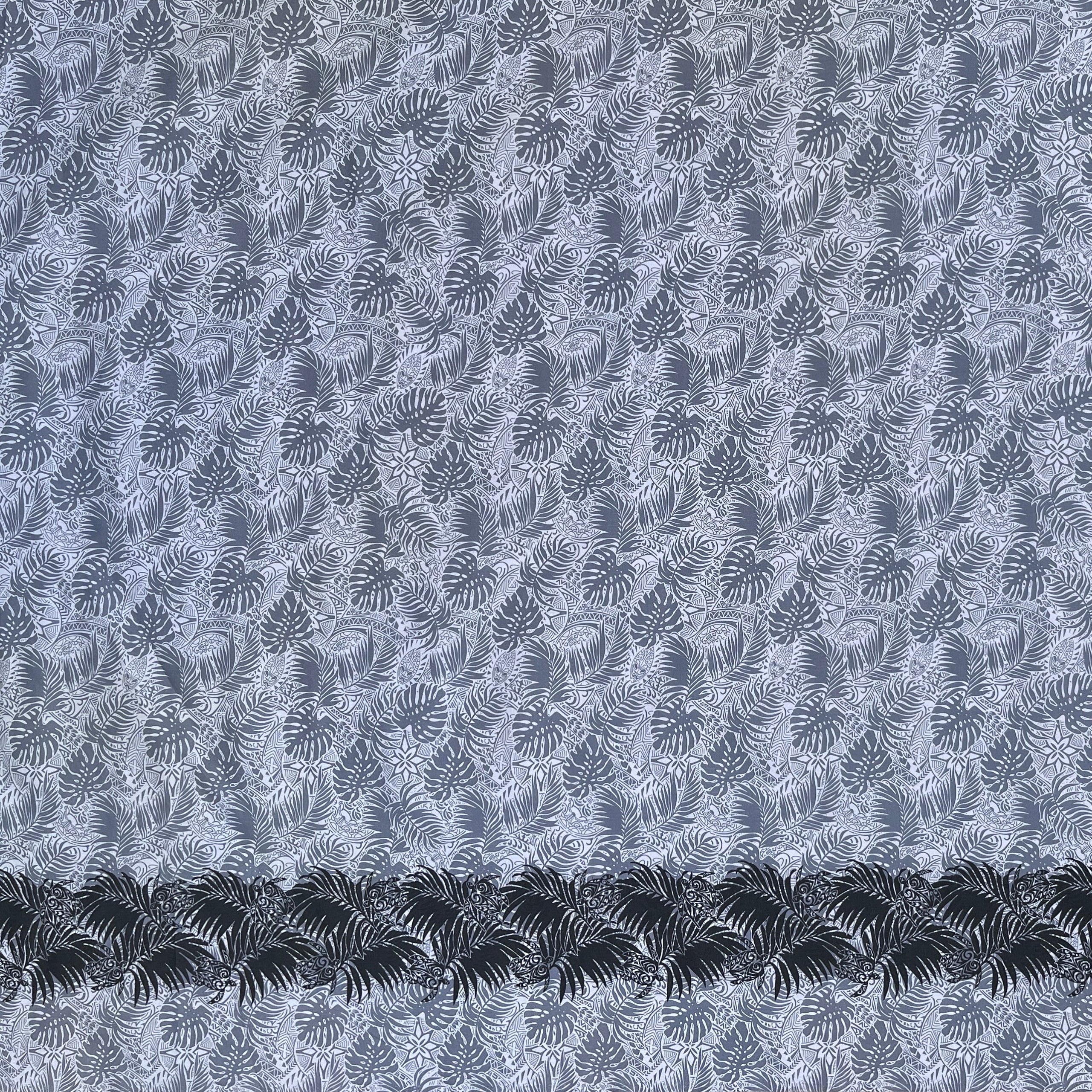 All Over Monstera Leaves Firm Fen Turtle Single Border Poly-Cotton | Islands Fabric