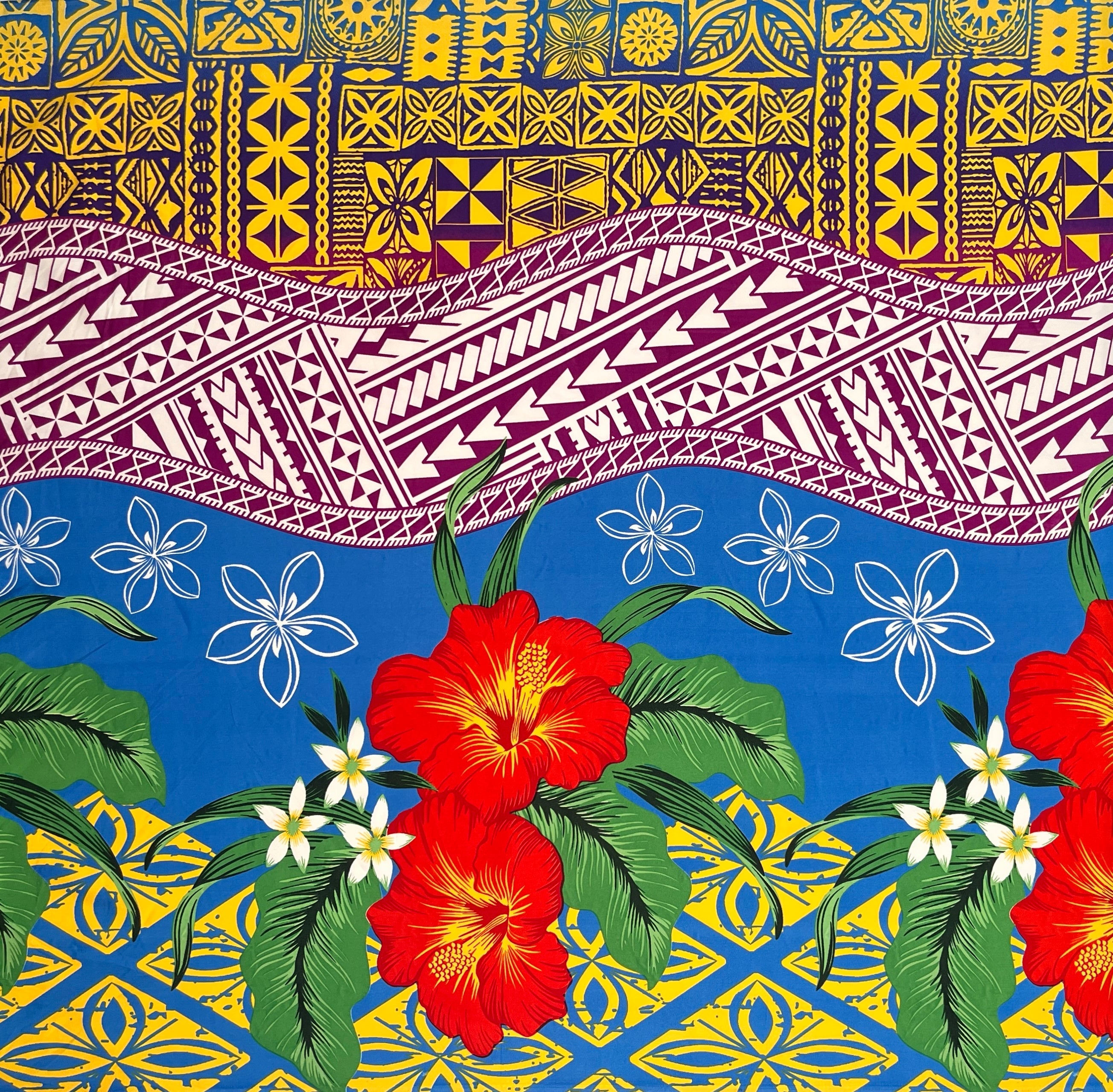 Tapa, Tribal Tattoo Hibiscus Plumeria0 Peachskin Fabric | Islands Fabric