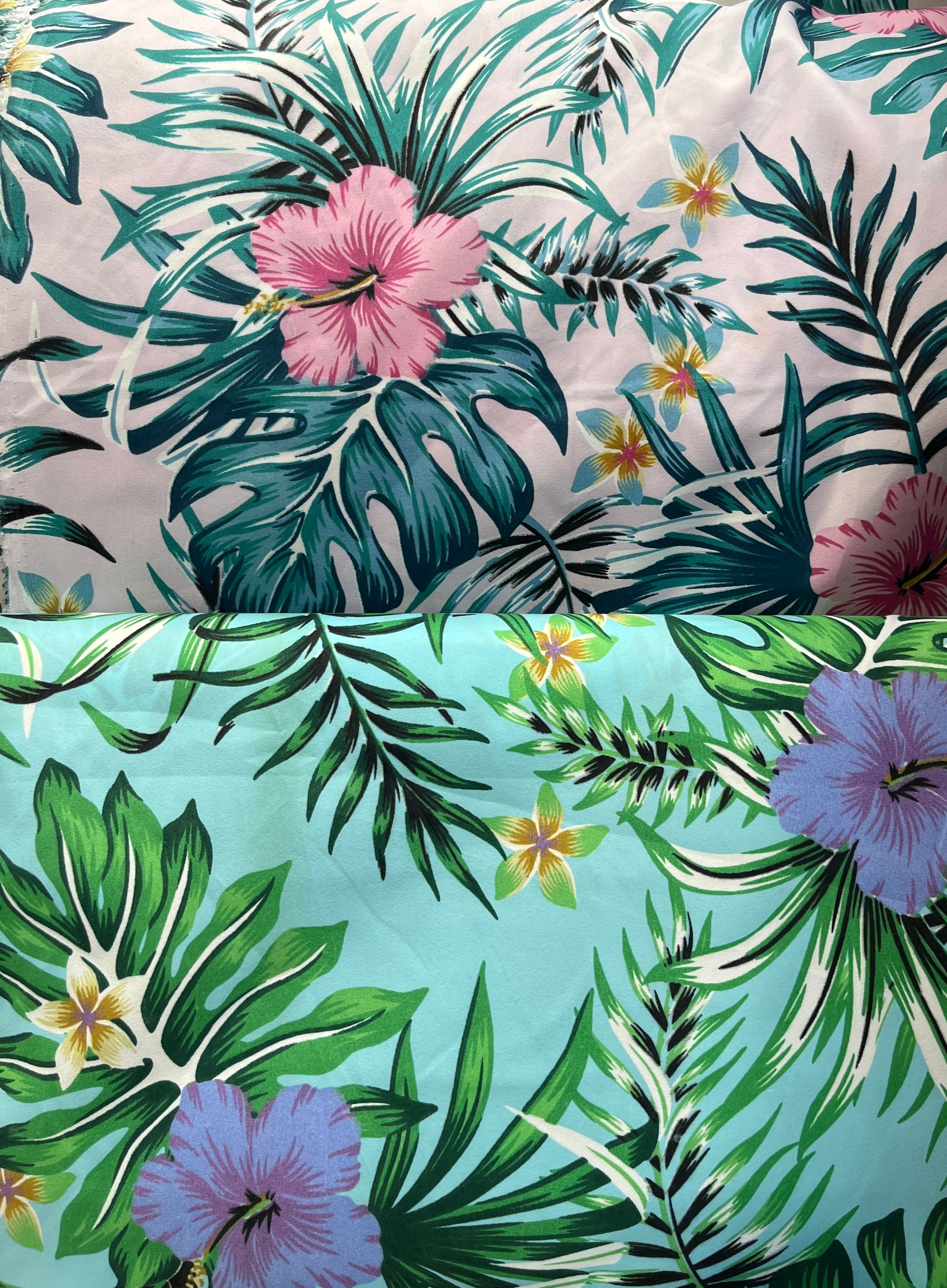 Hibiscus Monstera Palm leaves Polyester Fabric | Islands Fabric