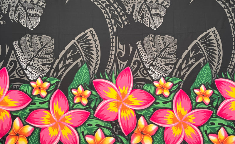 Tribal Tattoo Monstera leaves w/ Plumerias Sarong | Islands Fabric