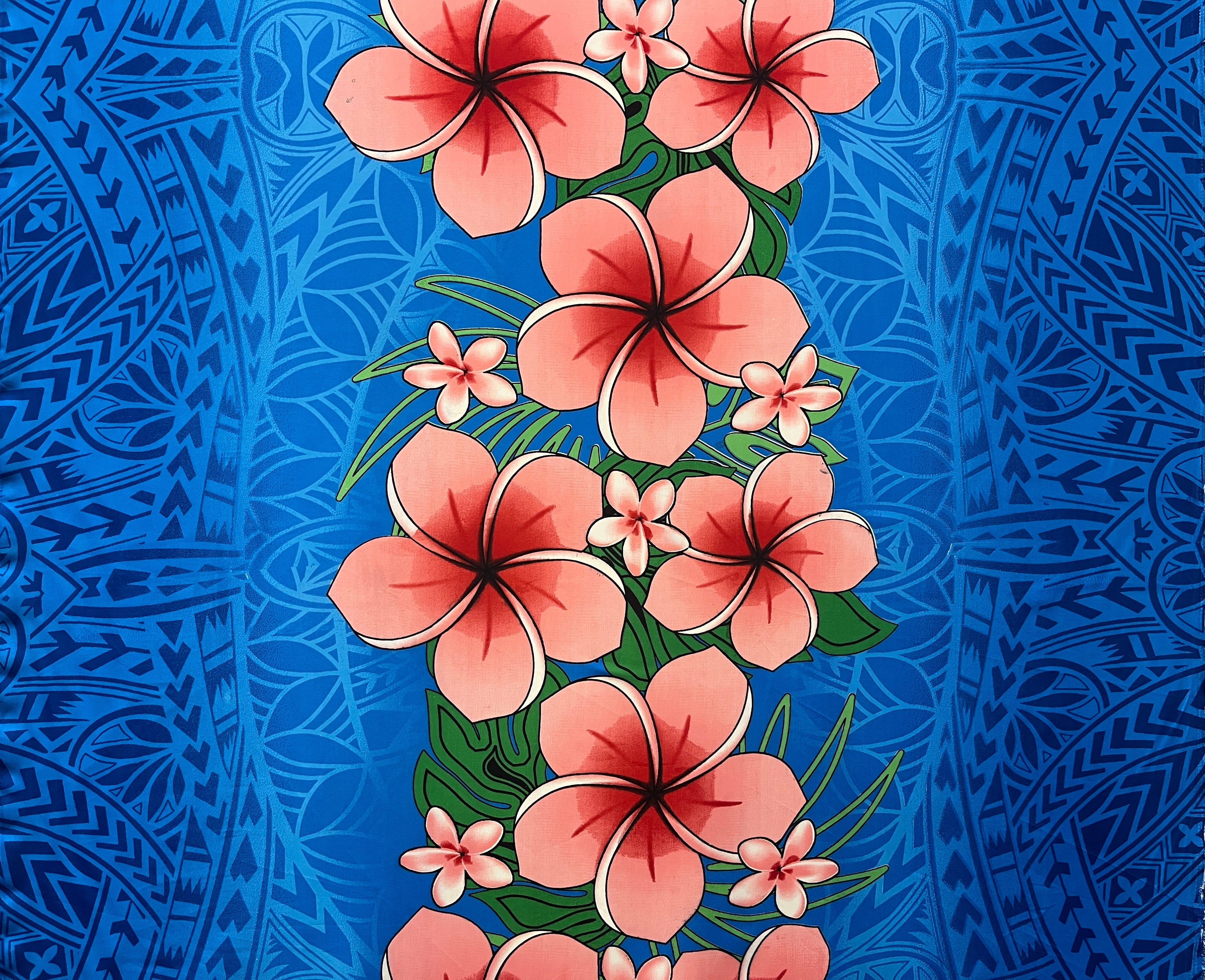 Traditional Tattoo Plumeria Monstera Leaves design Fabric | Peachskin