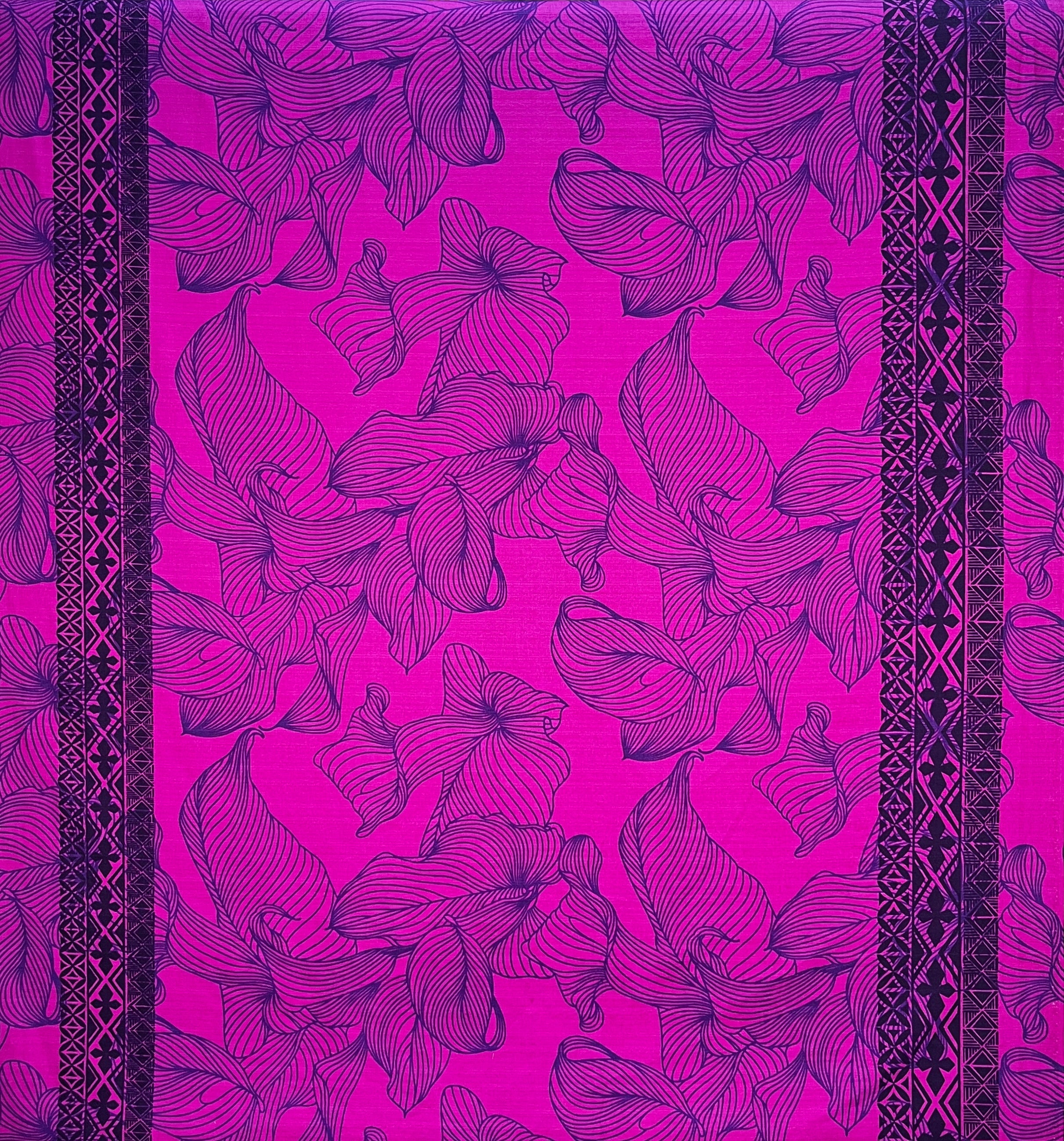 Lily with Tapa Double Border Cotton Light Barkcloth Fabric | Islands Fabric