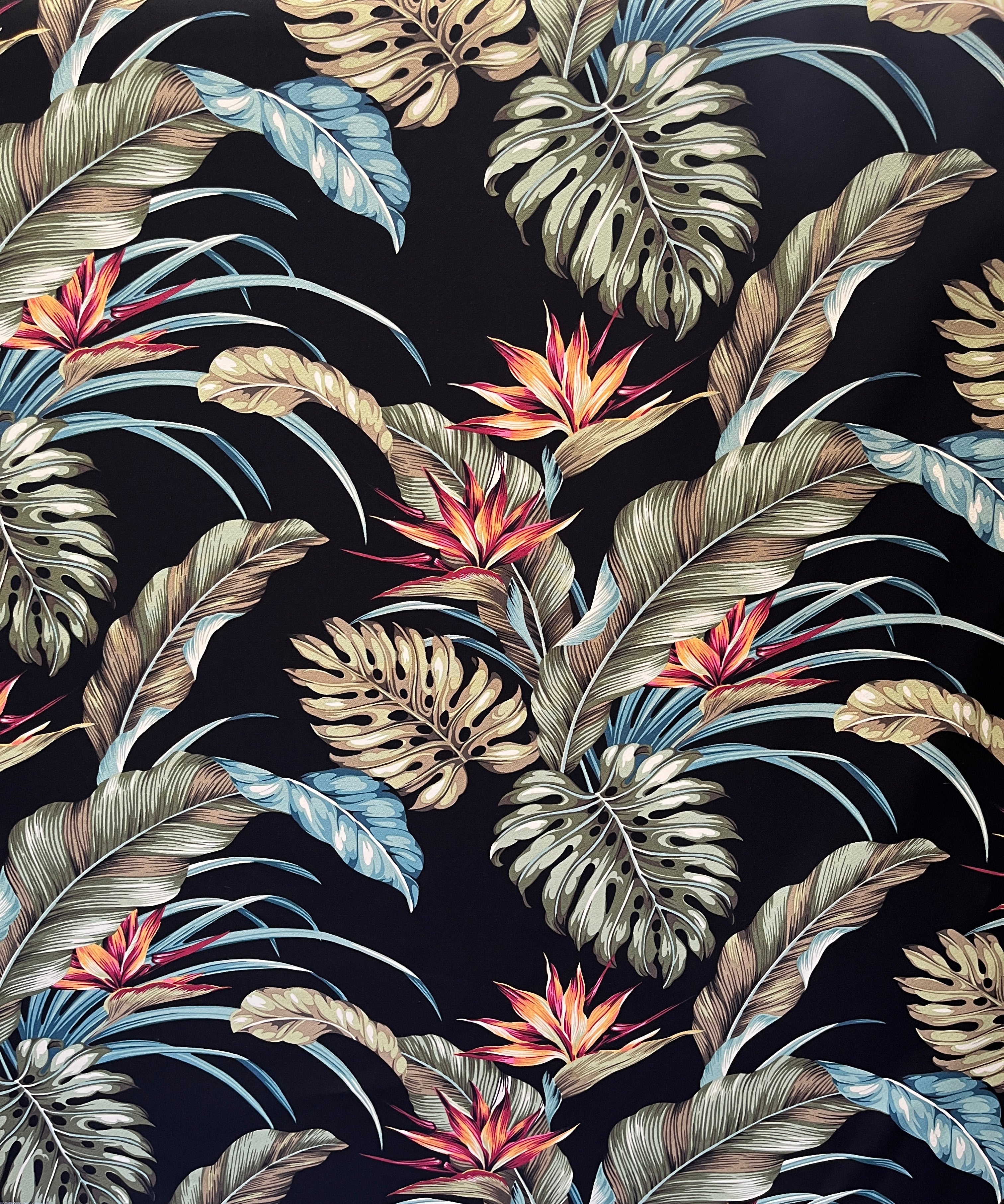Monstera Banana Leaves Birds of Paradise Upholstery Fabric | Islands Fabric