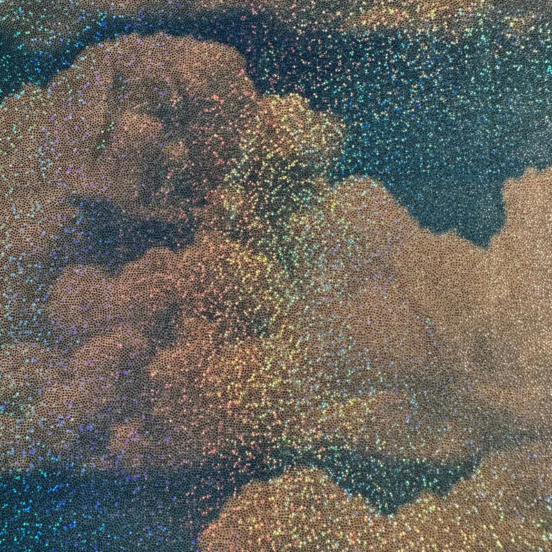 Silver Lining Prism Cloud Print Flex Polyester Fabric | Spandex Palace