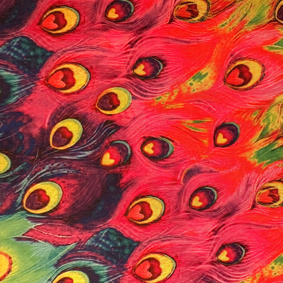 Majestic Peacock Print 4-Way Poly Spandex Fabric | Spandex Palace