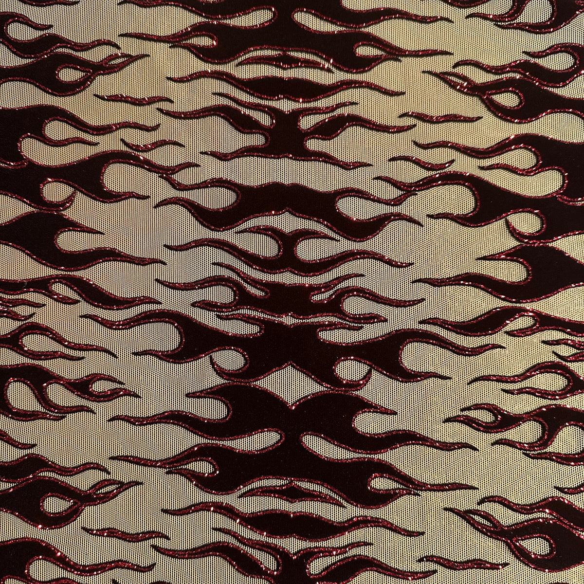 Mesh Nylon Spandex 4-Way Glitter Flame Stretch Fabric | Spandex Palace