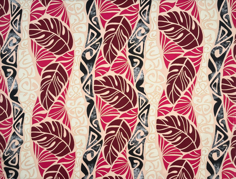 Monstera Tribal Print Polyester Glitter Fabric | Islands Fabric