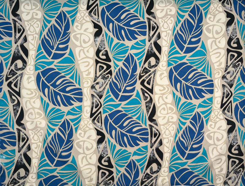 Monstera Tribal Print Polyester Glitter Fabric | Islands Fabric