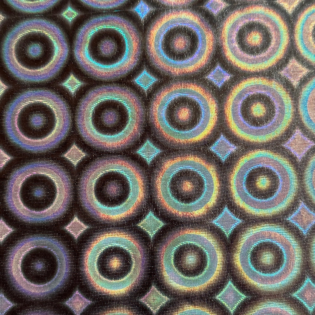 Radiant Bullseye Foil Print Stretch Polyester Fabric | Spandex Palace