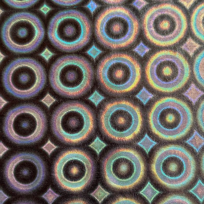 Radiant Bullseye Foil Print Stretch Polyester Fabric | Spandex Palace