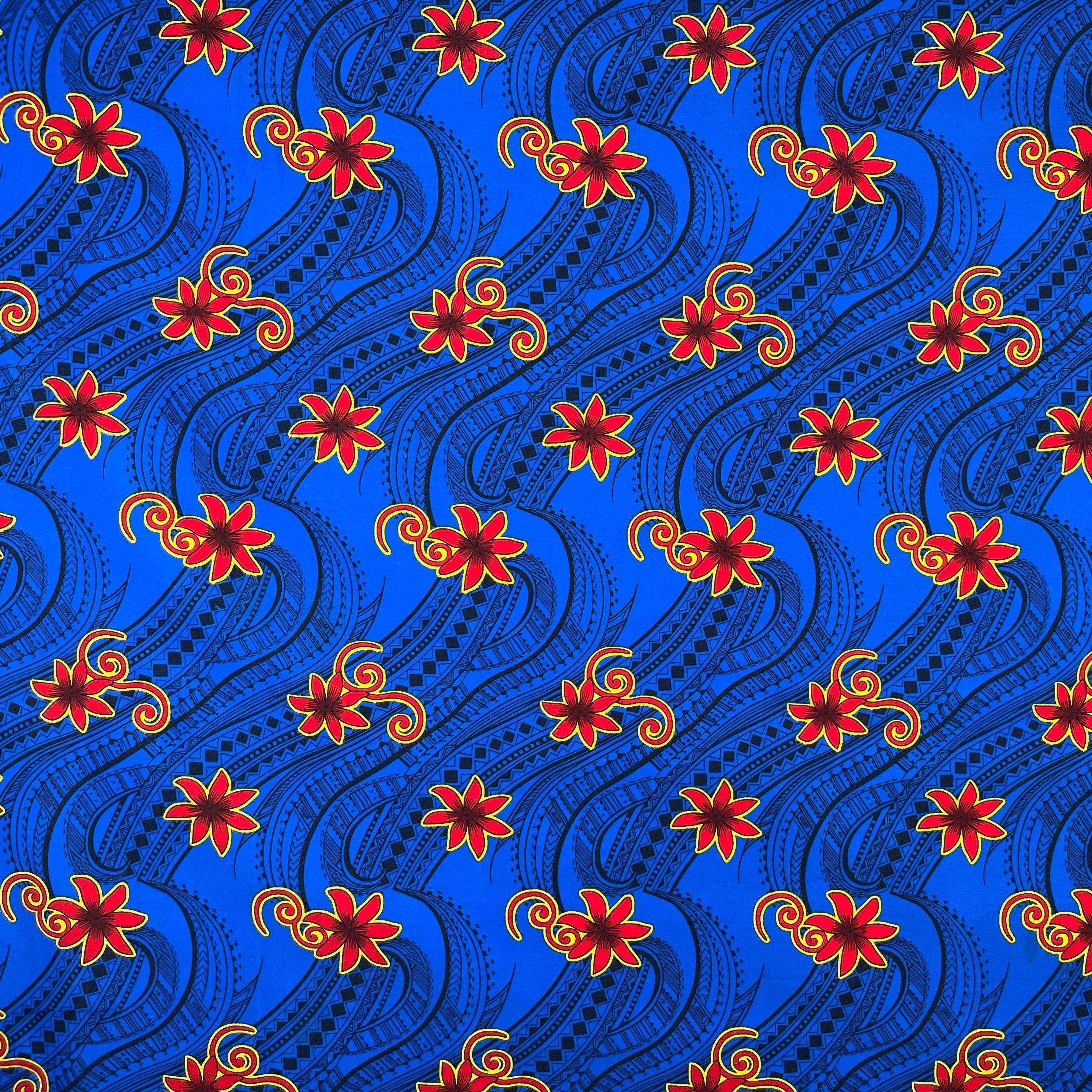 Tiare Waves Traditional Tattoo Polyester Fabric | Islands Fabric