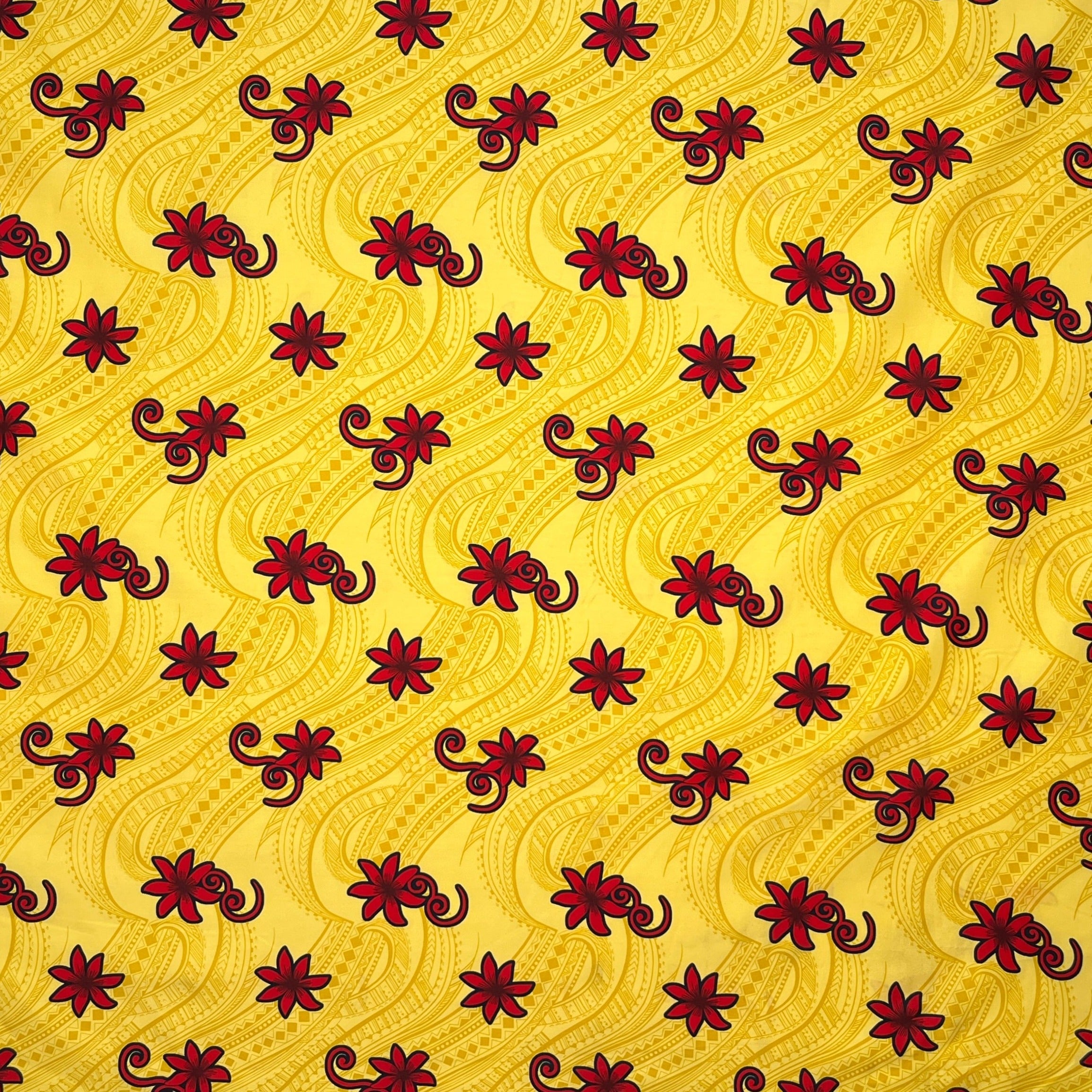 Tiare Waves Traditional Tattoo Polyester Fabric | Islands Fabric