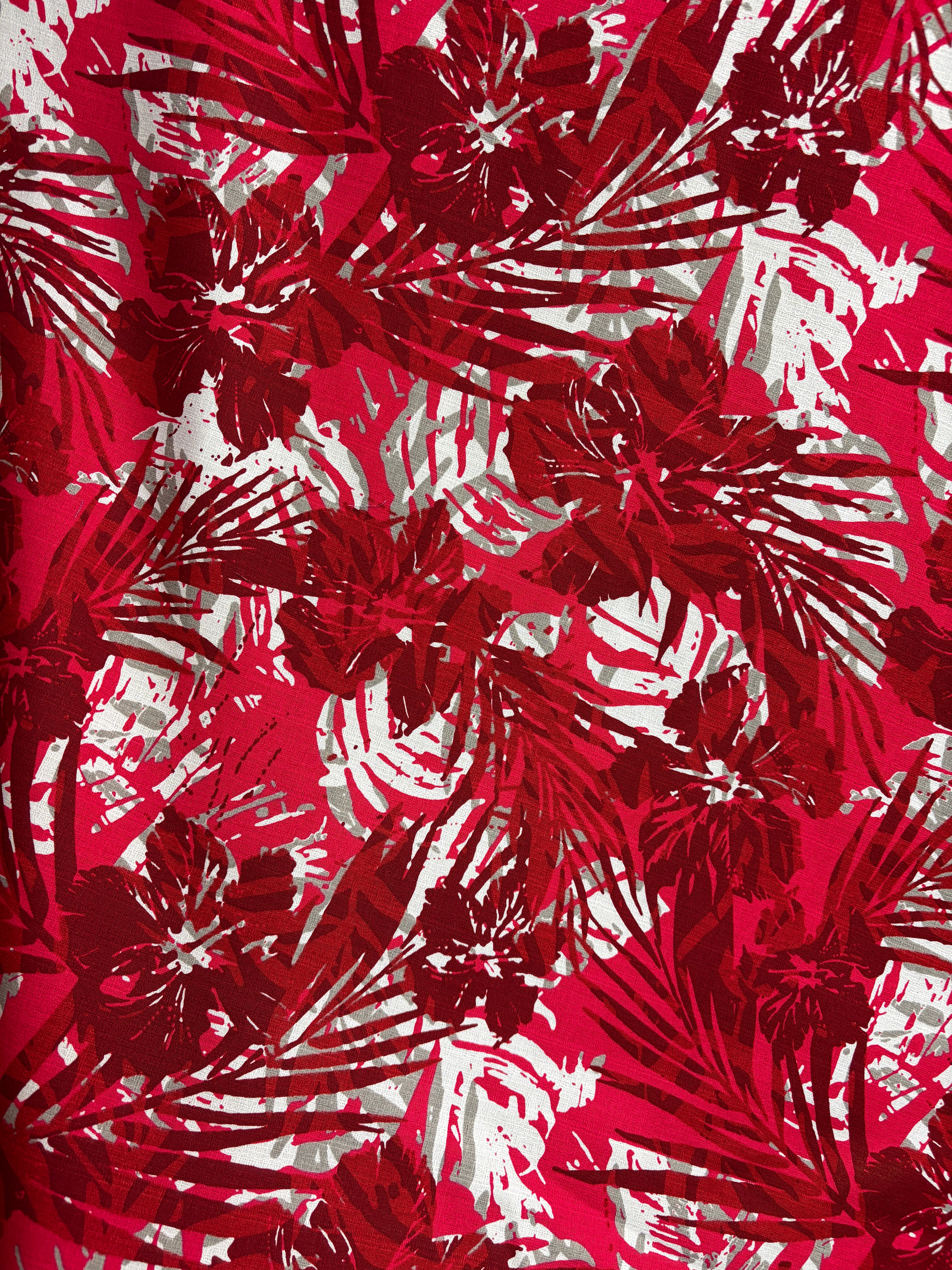Hibiscus Palm Watercolor Design Cotton Light Barkcloth Fabric | Islands Fabric