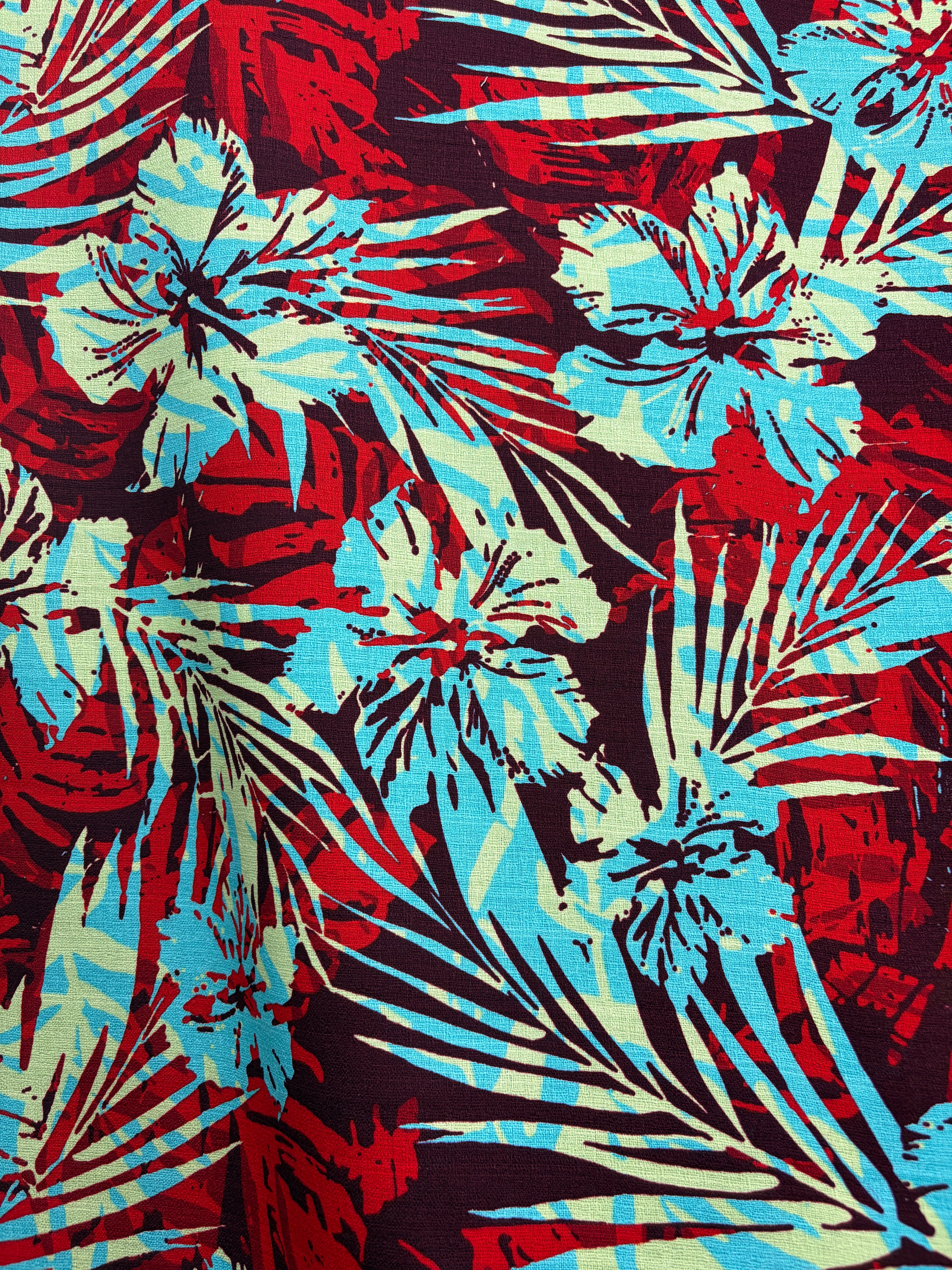 Hibiscus Palm Watercolor Design Cotton Light Barkcloth Fabric | Islands Fabric
