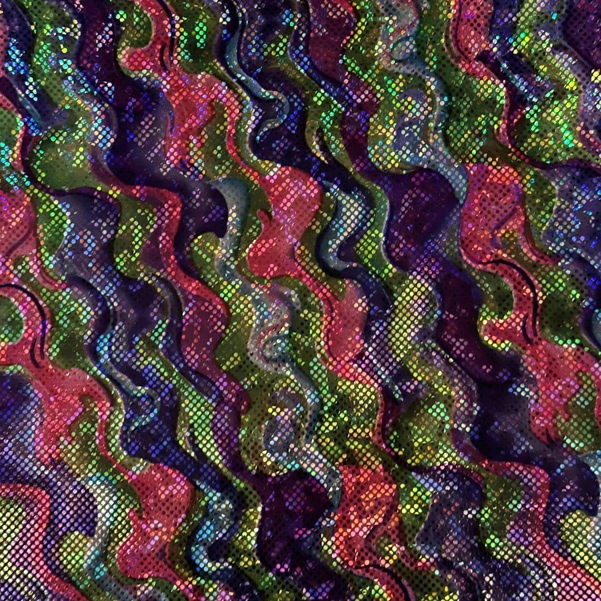 Vibrant Water Canon  Foil Print 4-Way Tricot Polyester Fabric | Spandex Palace