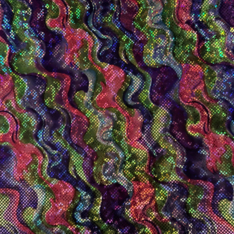 Vibrant Water Canon  Foil Print 4-Way Tricot Polyester Fabric | Spandex Palace