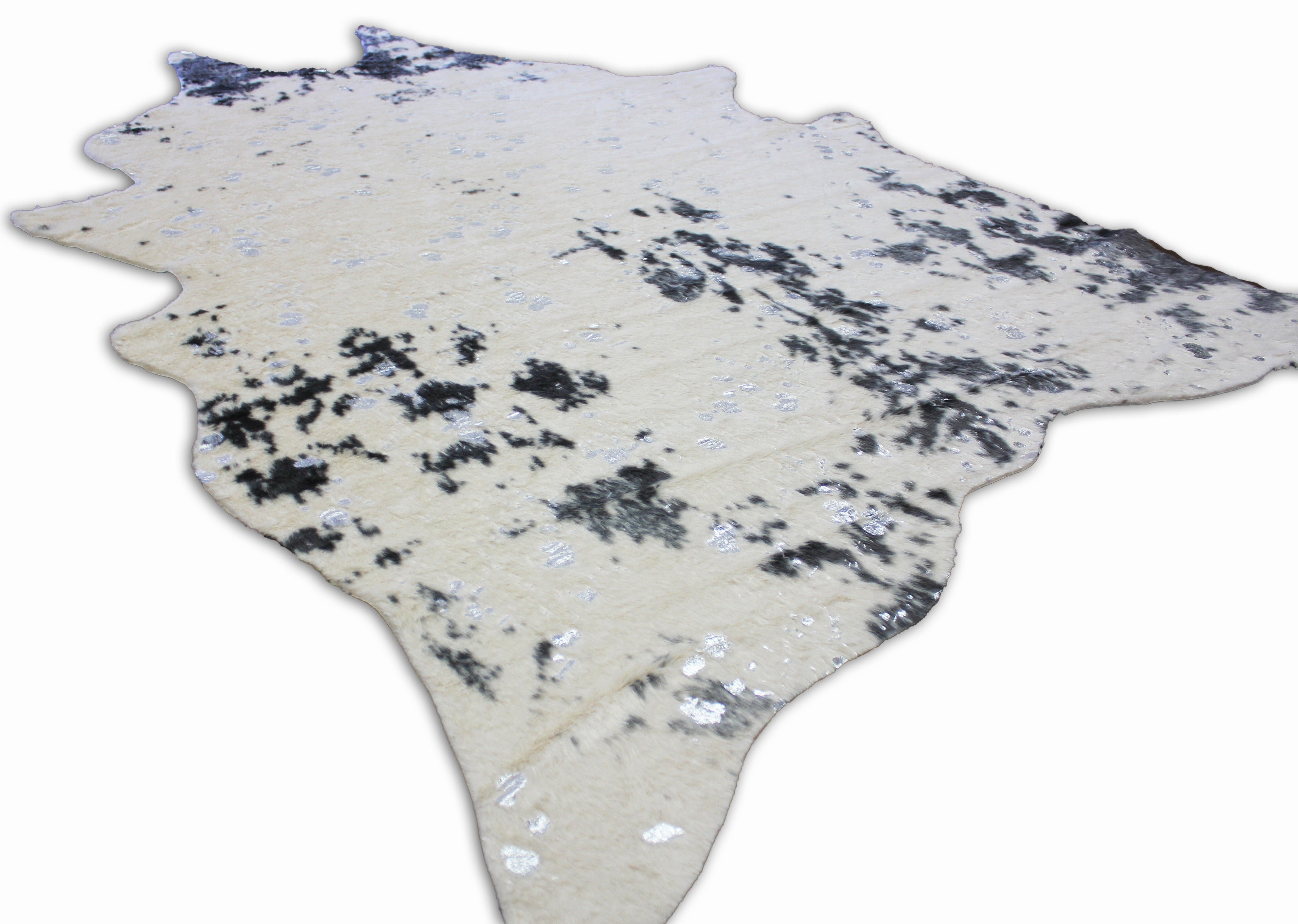 Vegan Cream Metallic Shinny Glow Faux Hide/Cowhide Area Rug/Carpet