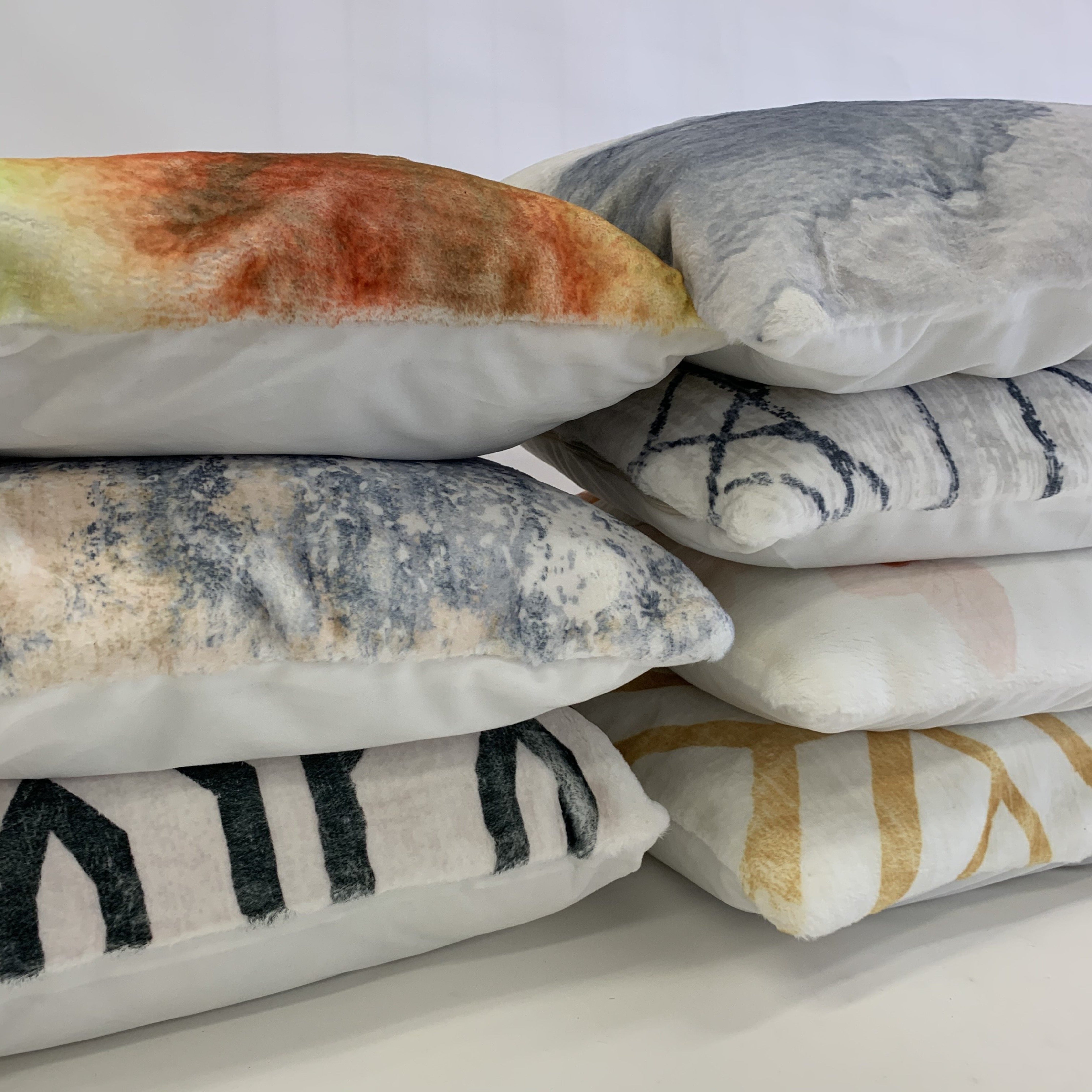 Soft Cozy Fuzzy Faux Fur Mosaic Floral Print Pillow