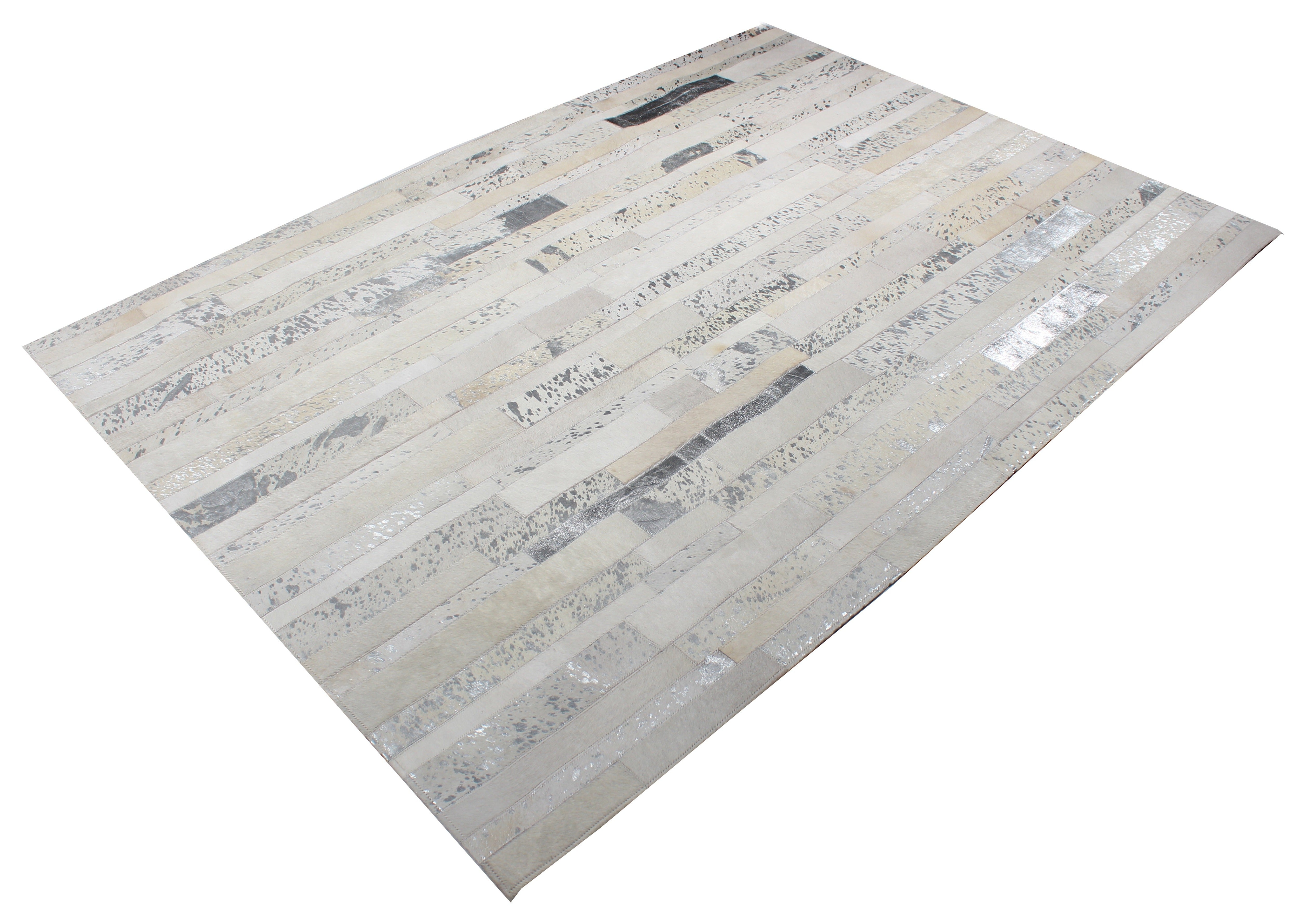 White Metallic Patchwork Cowhide Area Rug PCH200