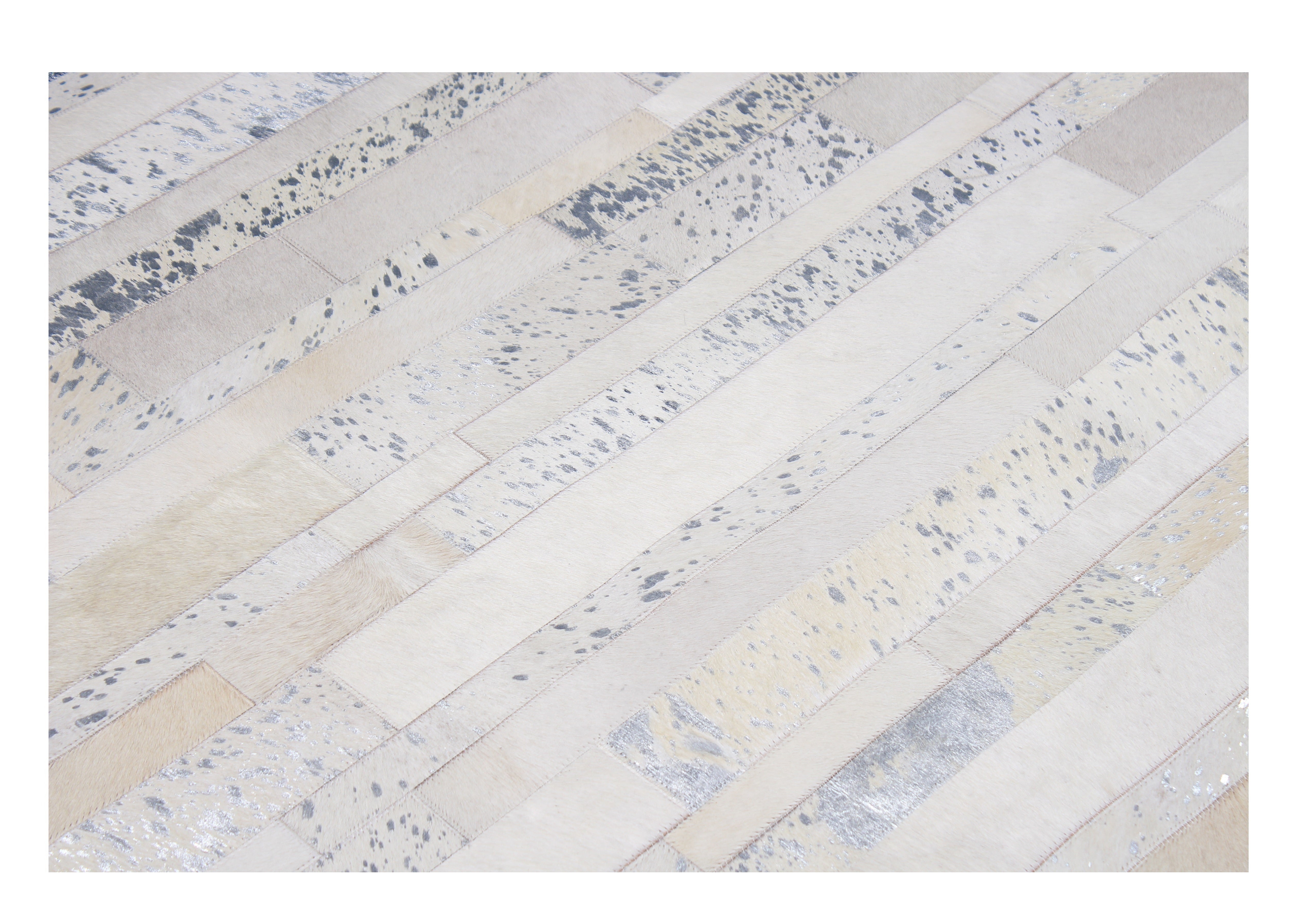 White Metallic Patchwork Cowhide Area Rug PCH200