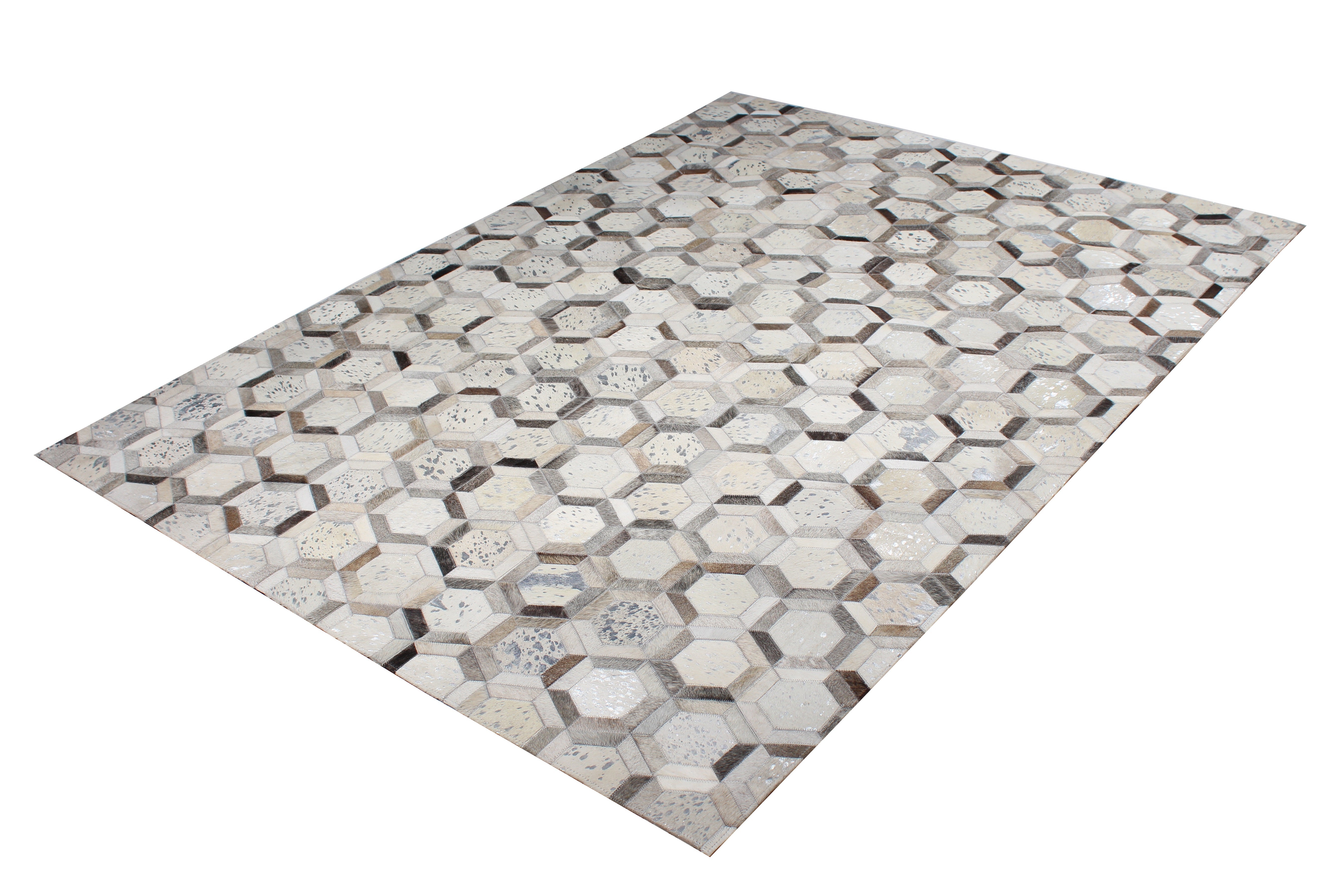 Natural Leather Metallic Patchwork Cowhide Area Rug