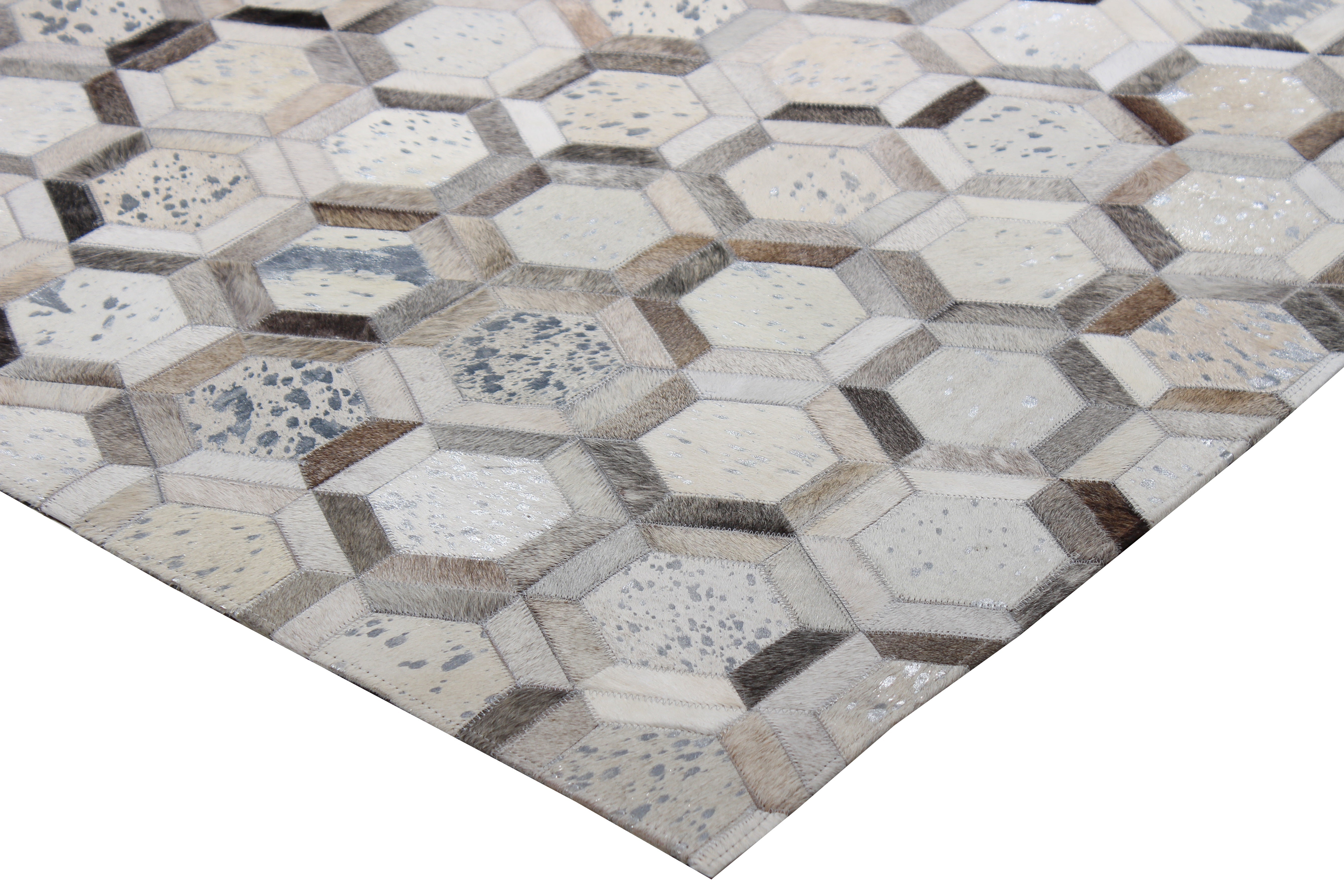 Natural Leather Metallic Patchwork Cowhide Area Rug