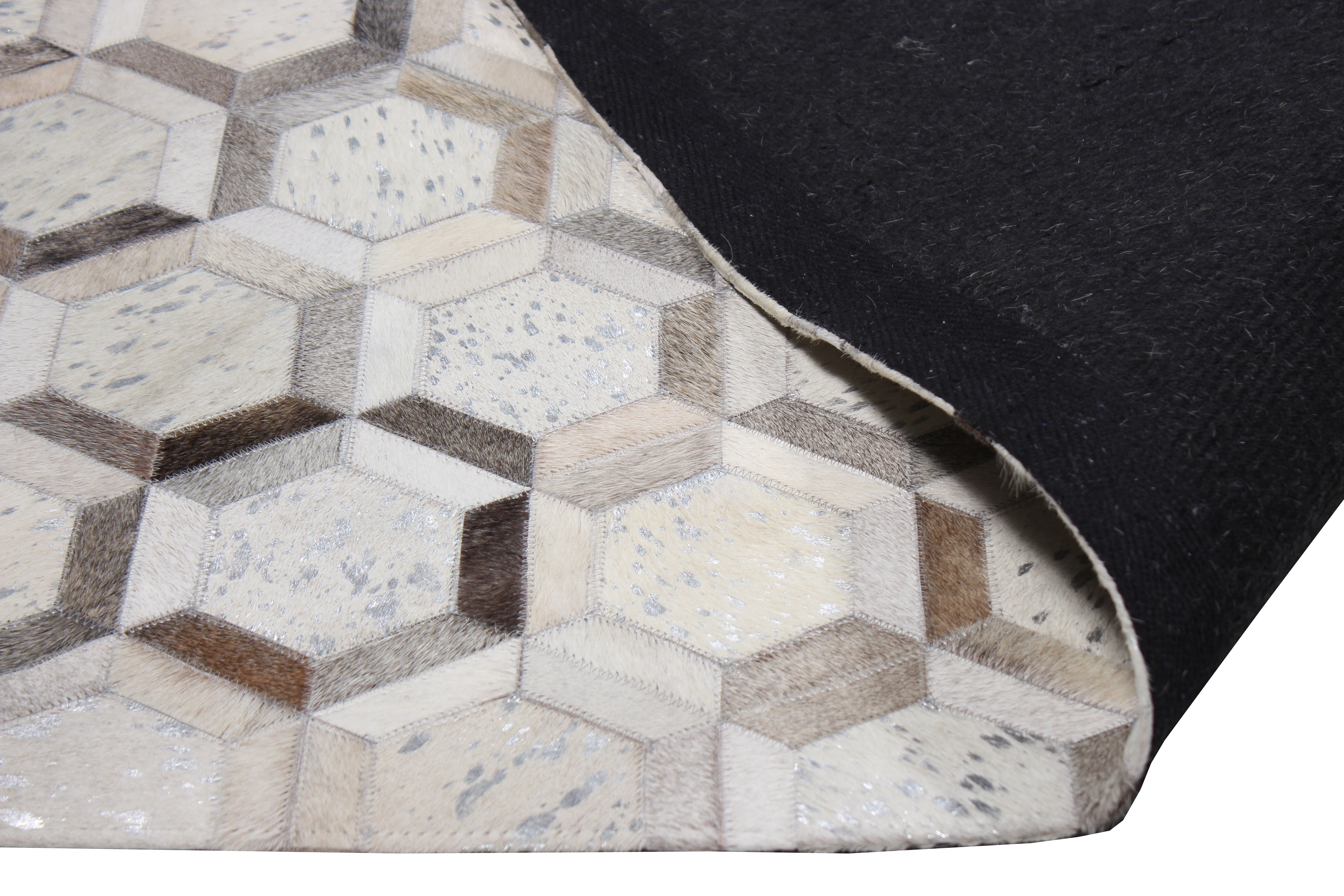 Natural Leather Metallic Patchwork Cowhide Area Rug