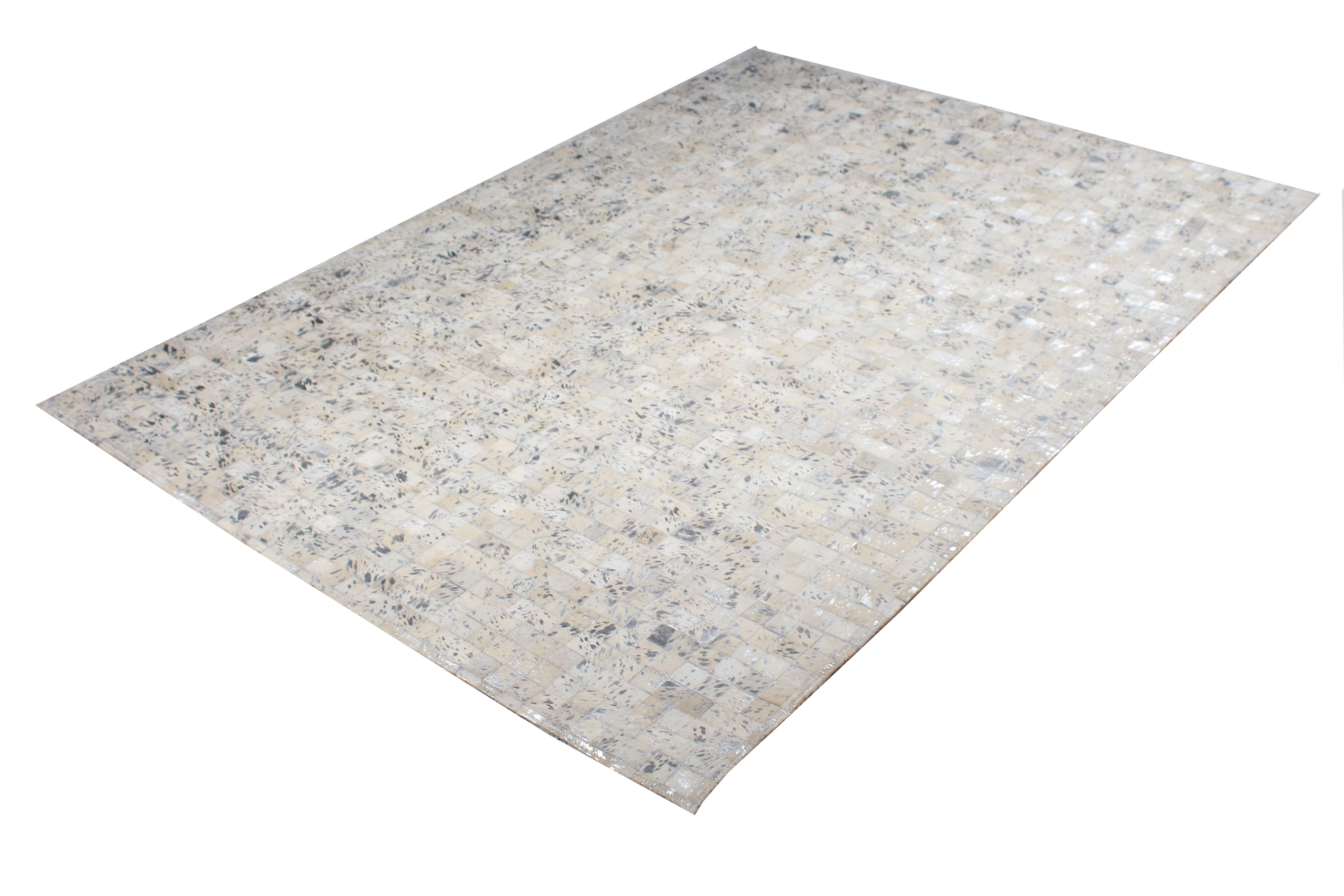 Natural Cowhide Leather Patchwork Tile Area Rug