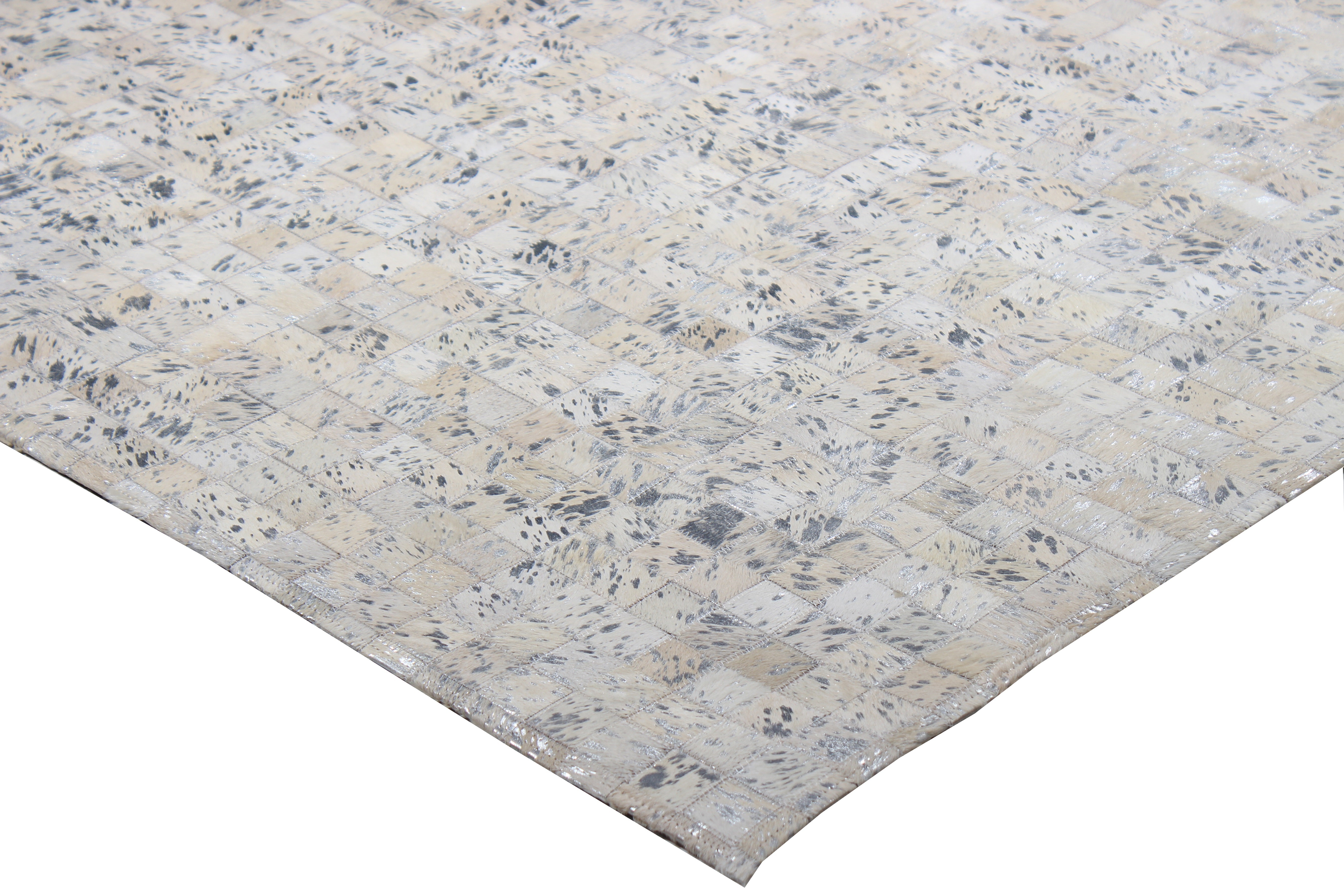 Natural Cowhide Leather Patchwork Tile Area Rug