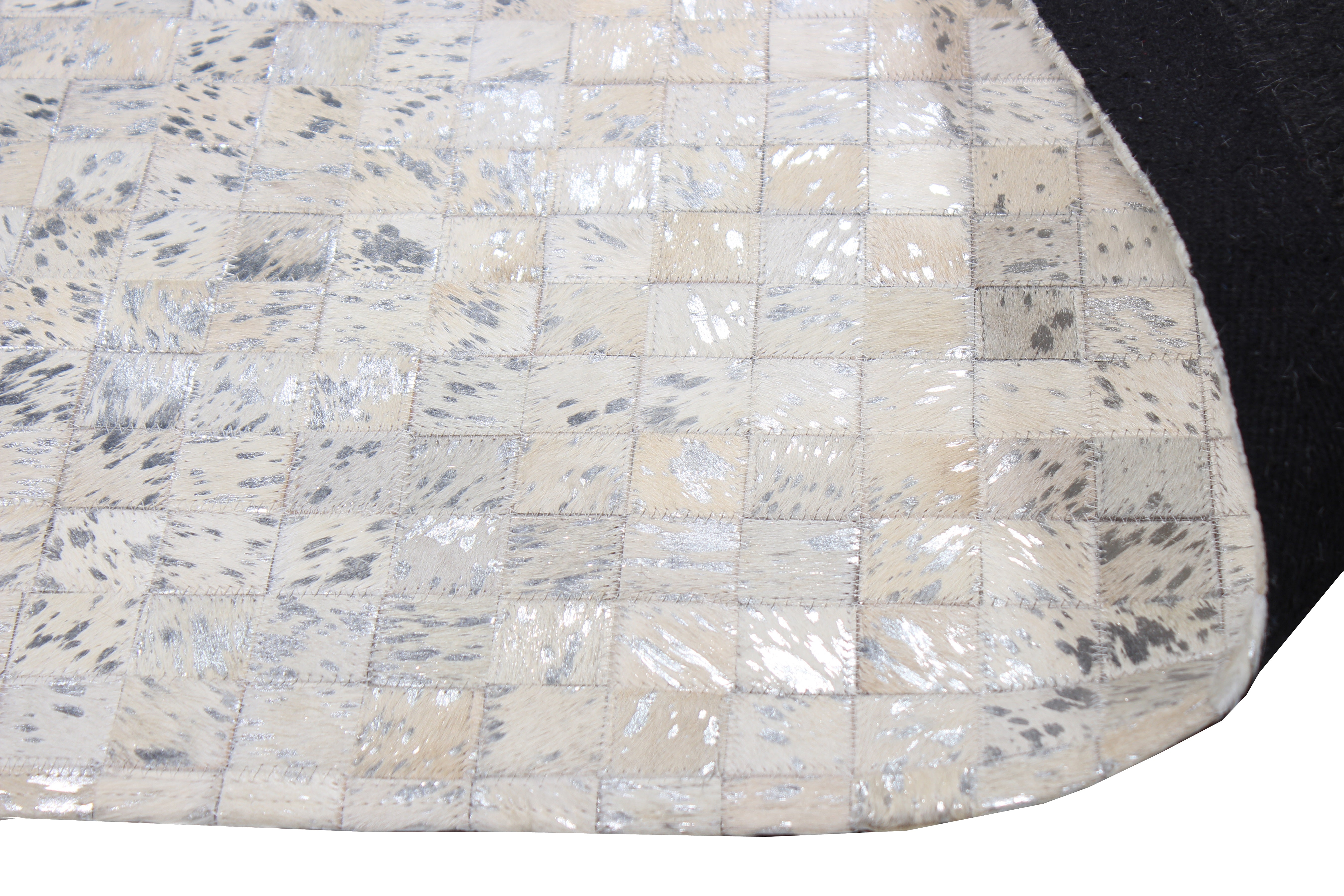 Natural Cowhide Leather Patchwork Tile Area Rug