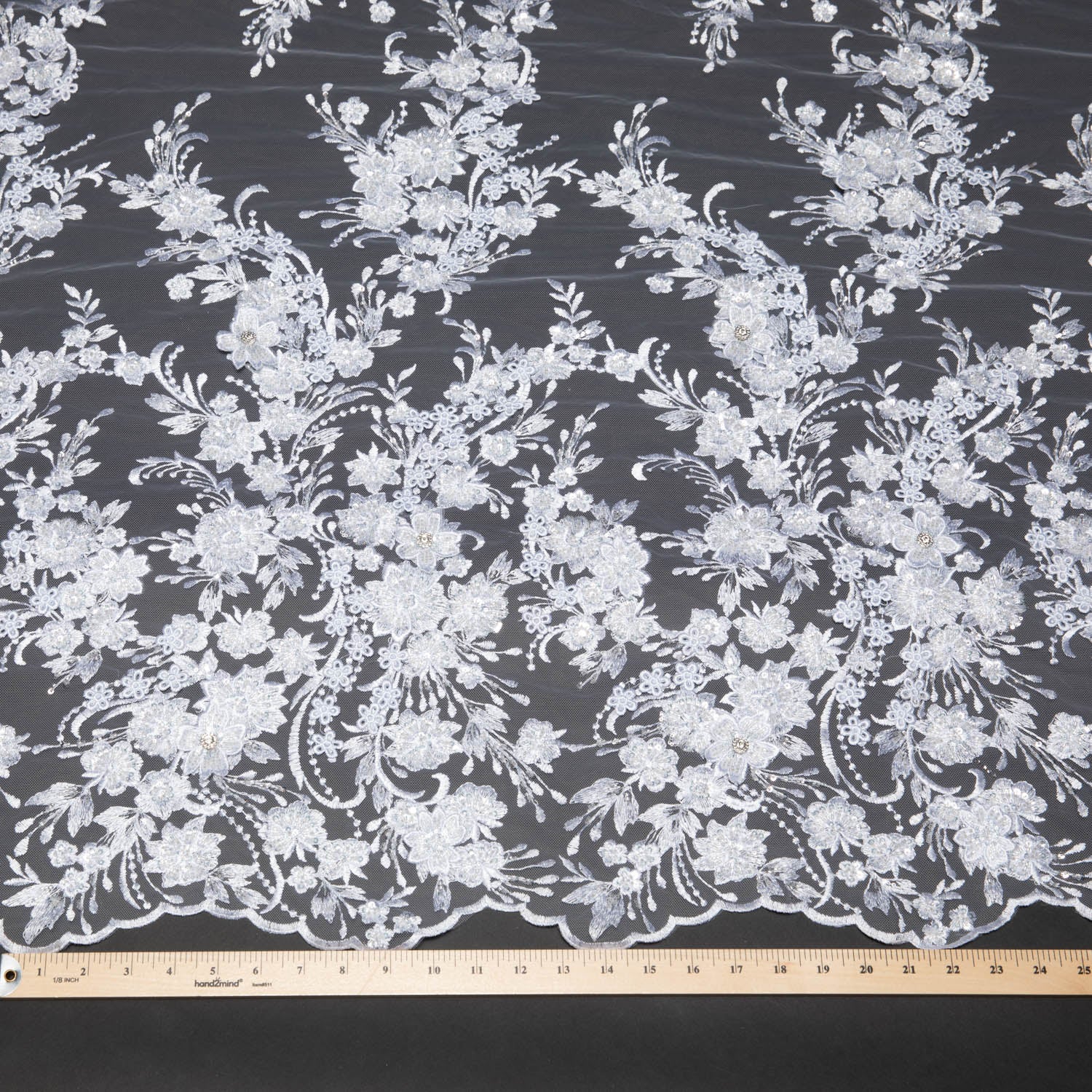 IVORY EMBROIDERED TULLE LACE WITH APPLIQUE WITH RICH INTRICATE 3D DESIGN 52" WIDE | Exquisite Fabric