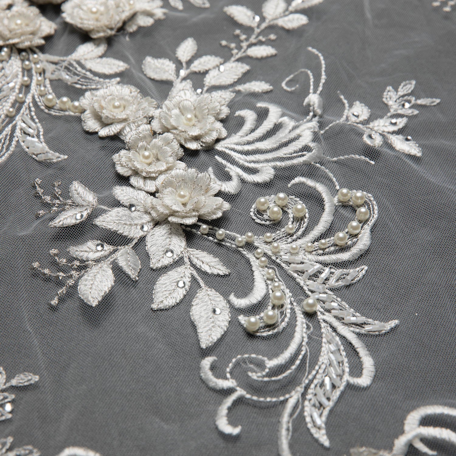 Tulle Lace Fabric Embroidered W/Applique with Sophisticated 3D Floral Design 52" Wide | Exquisite Fabric