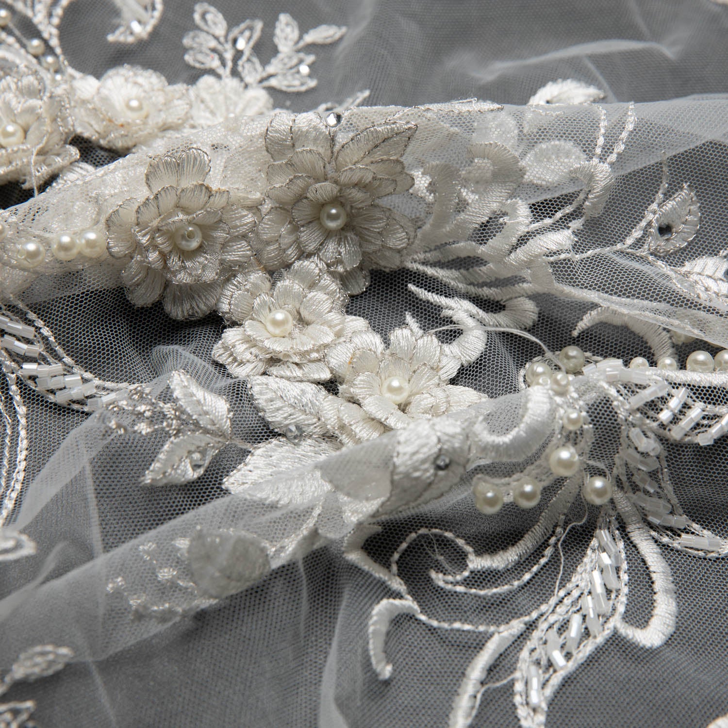 Tulle Lace Fabric Embroidered W/Applique with Sophisticated 3D Floral Design 52" Wide | Exquisite Fabric