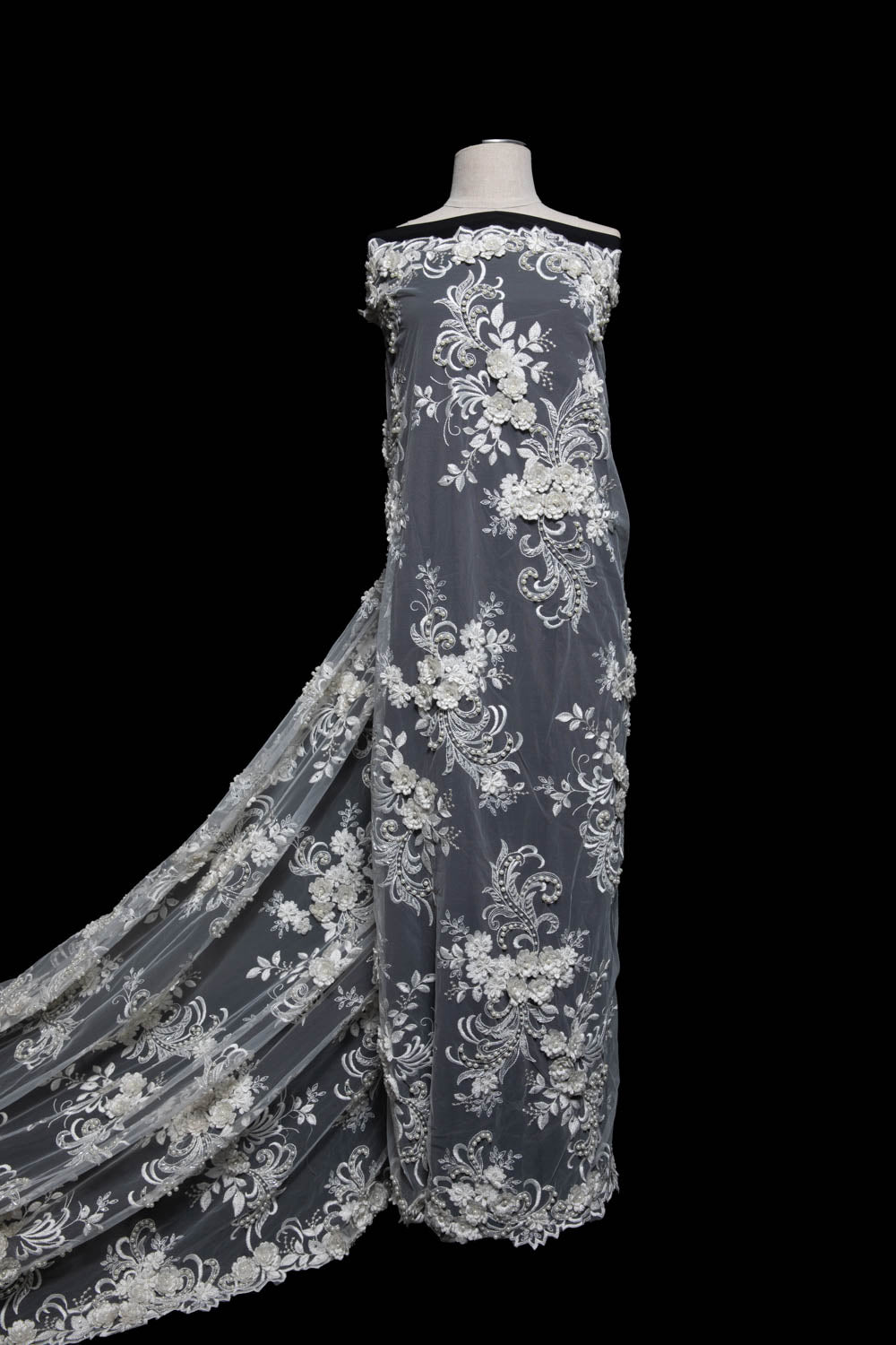 Tulle Lace Fabric Embroidered W/Applique with Sophisticated 3D Floral Design 52" Wide | Exquisite Fabric