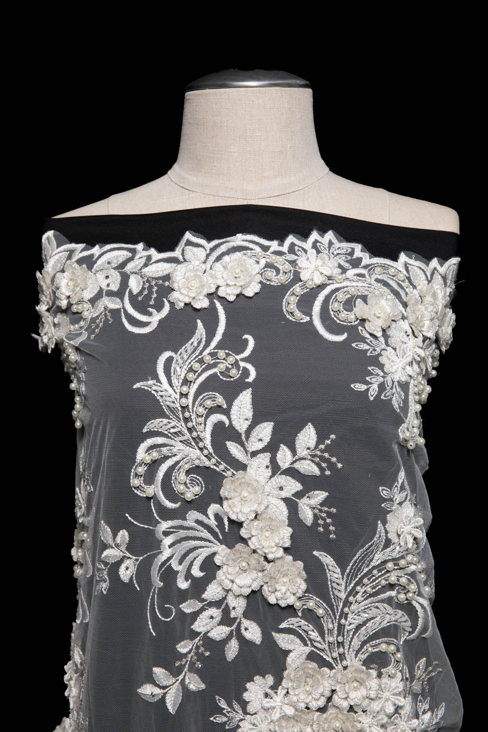 Tulle Lace Fabric Embroidered W/Applique with Sophisticated 3D Floral Design 52" Wide | Exquisite Fabric
